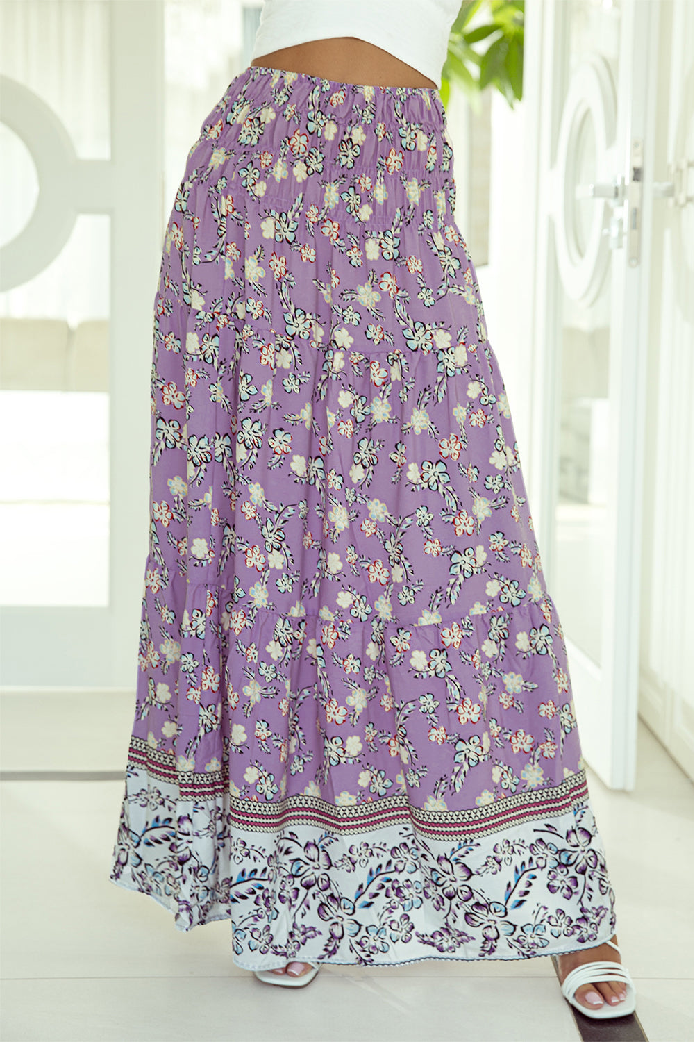 Maxi Rok met Bloemenprint en Hoge Taille