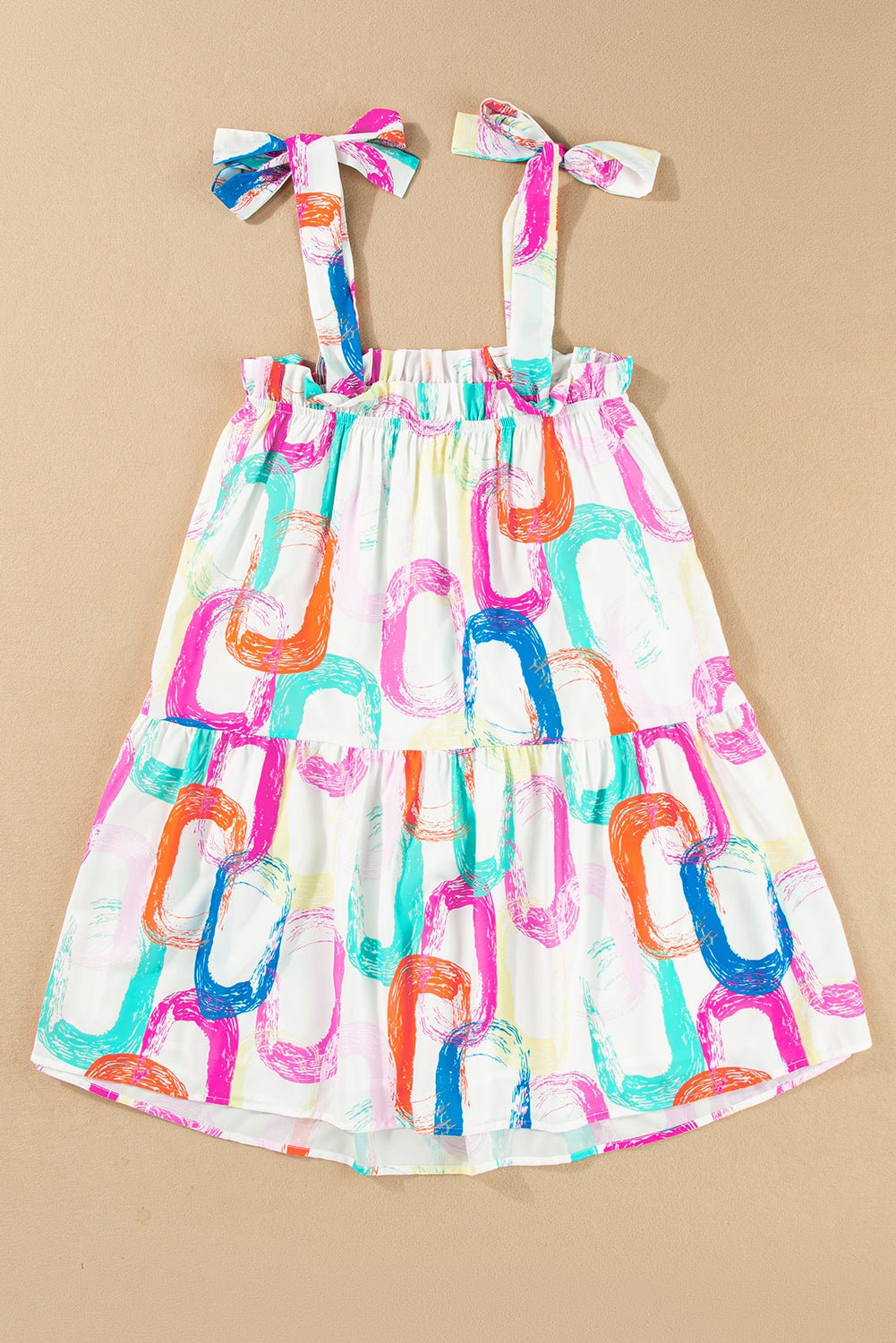 Abstracte Print Mini Jurk met Geknoopte Bandjes