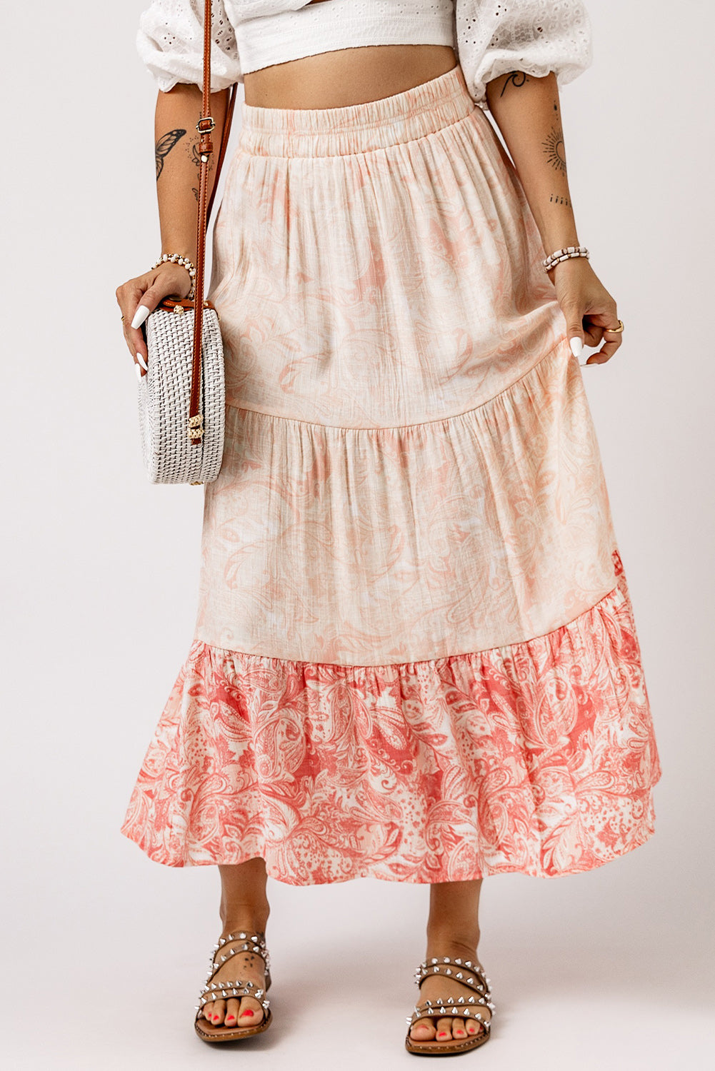 Ruffle Hem Maxi Rok met Paisley Print