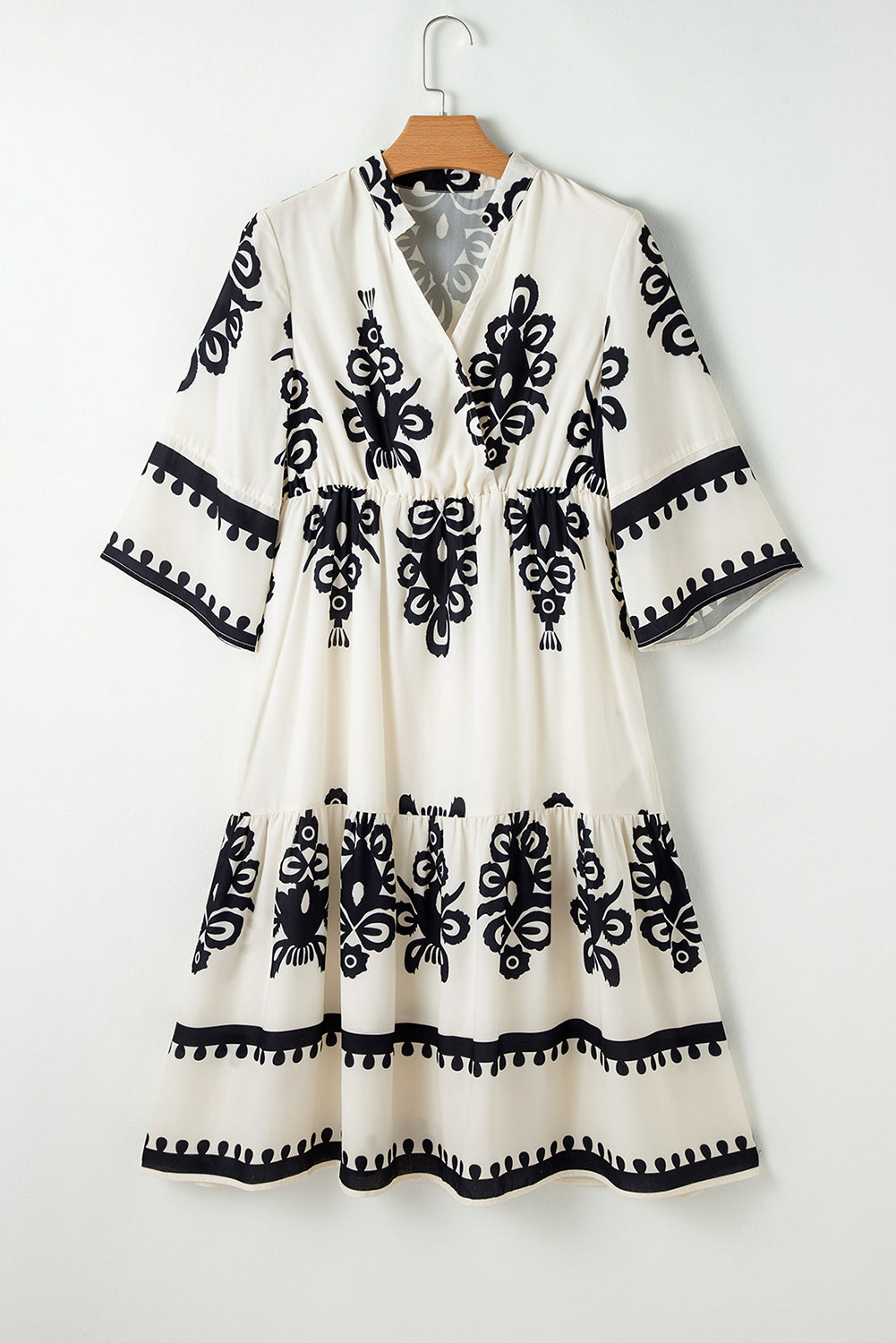 Western Geometrische Print Midi Jurk met 3/4 Mouwen