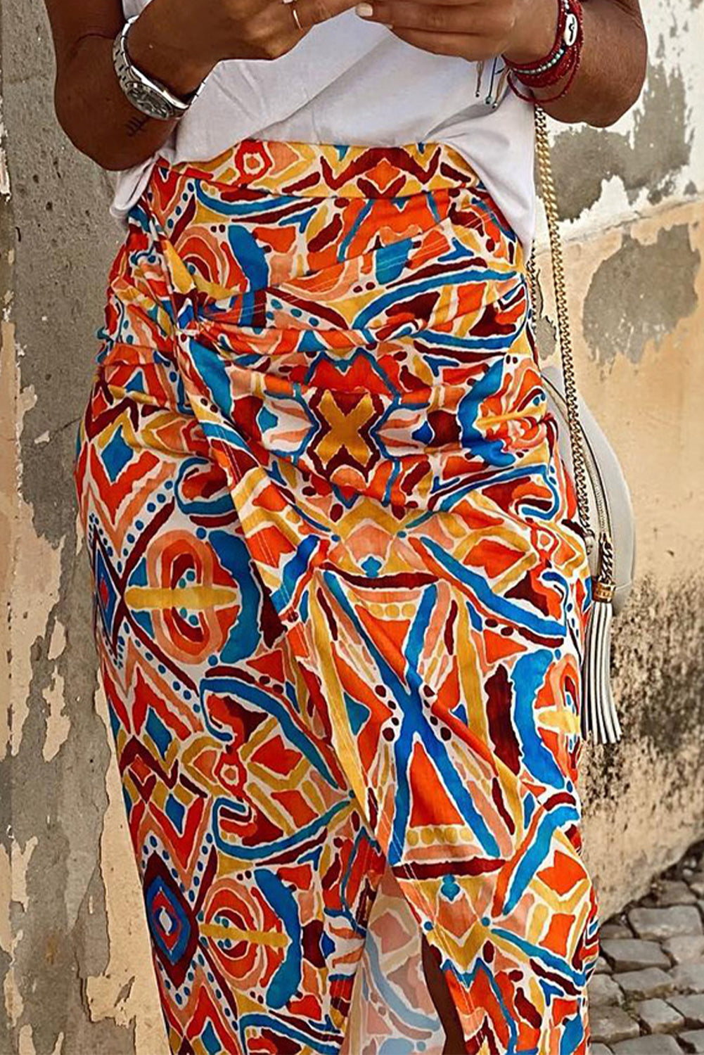 Geometrische Abstracte Print Maxi Rok met Hoge Taille