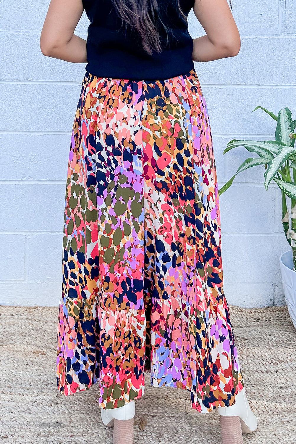 Abstracte Ruffle Maxi Rok met Kleurrijke Print