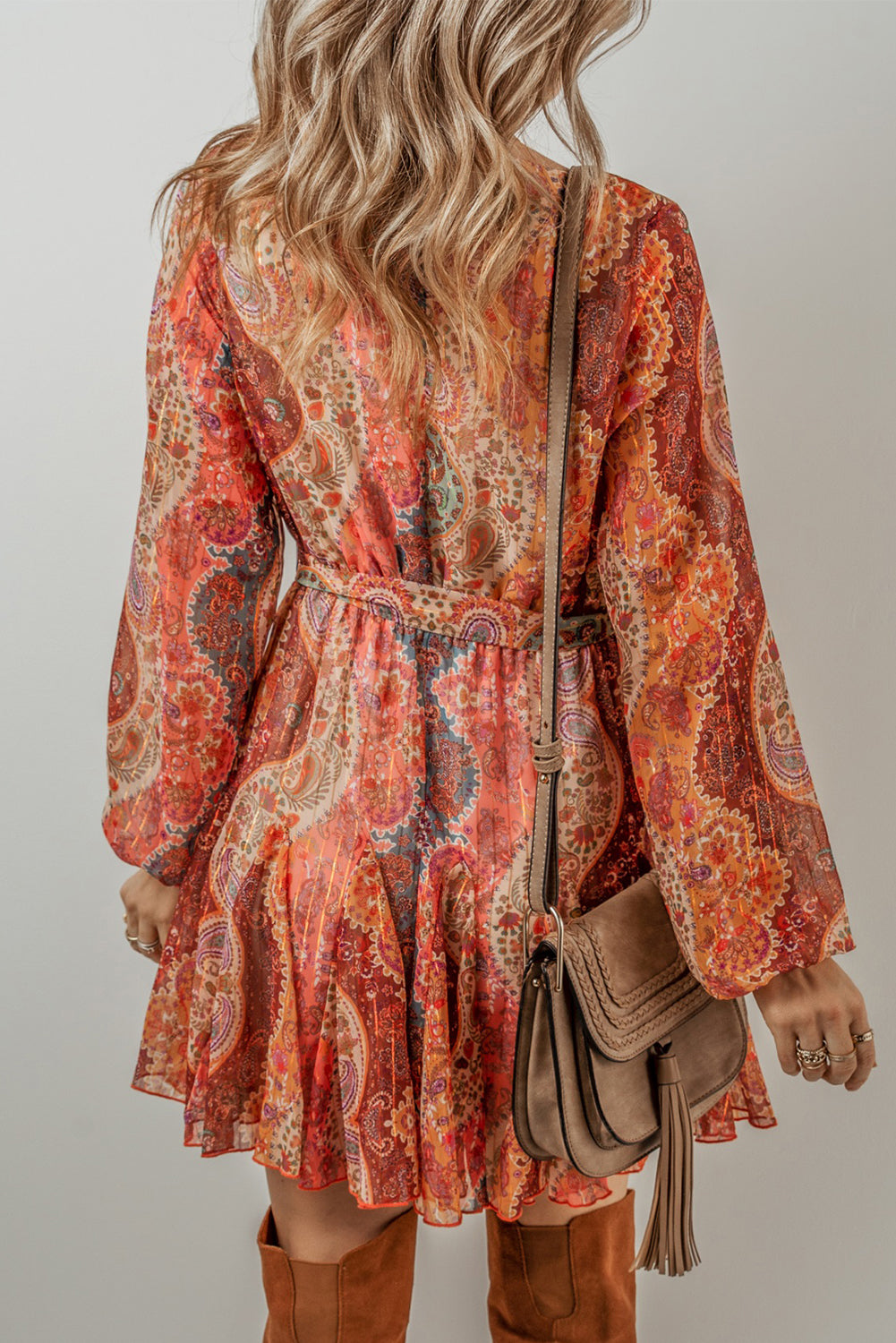 Boho Paisley Print Mini Jurk met Lange Mouwen