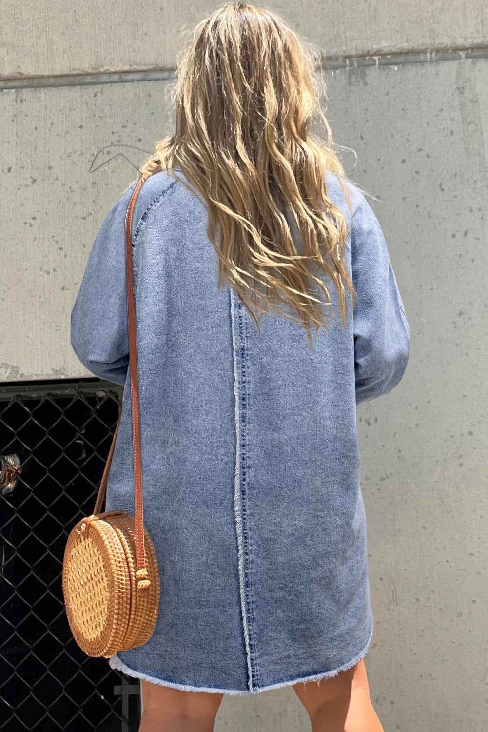 Denim Jurk met Lange Mouwen en Knoopsluiting