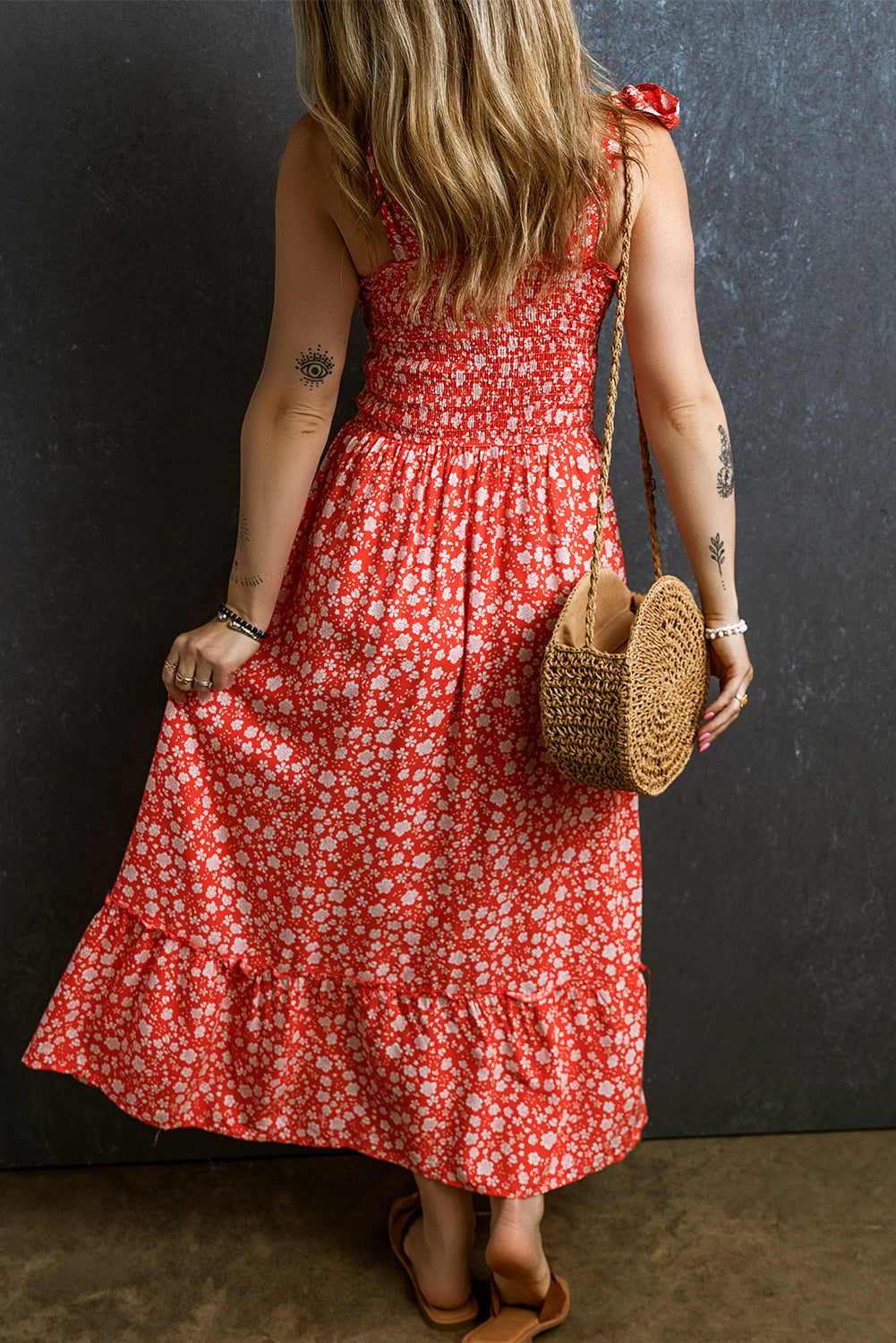 Boho Bloemenjurk met Smoklijf en Strikbanden