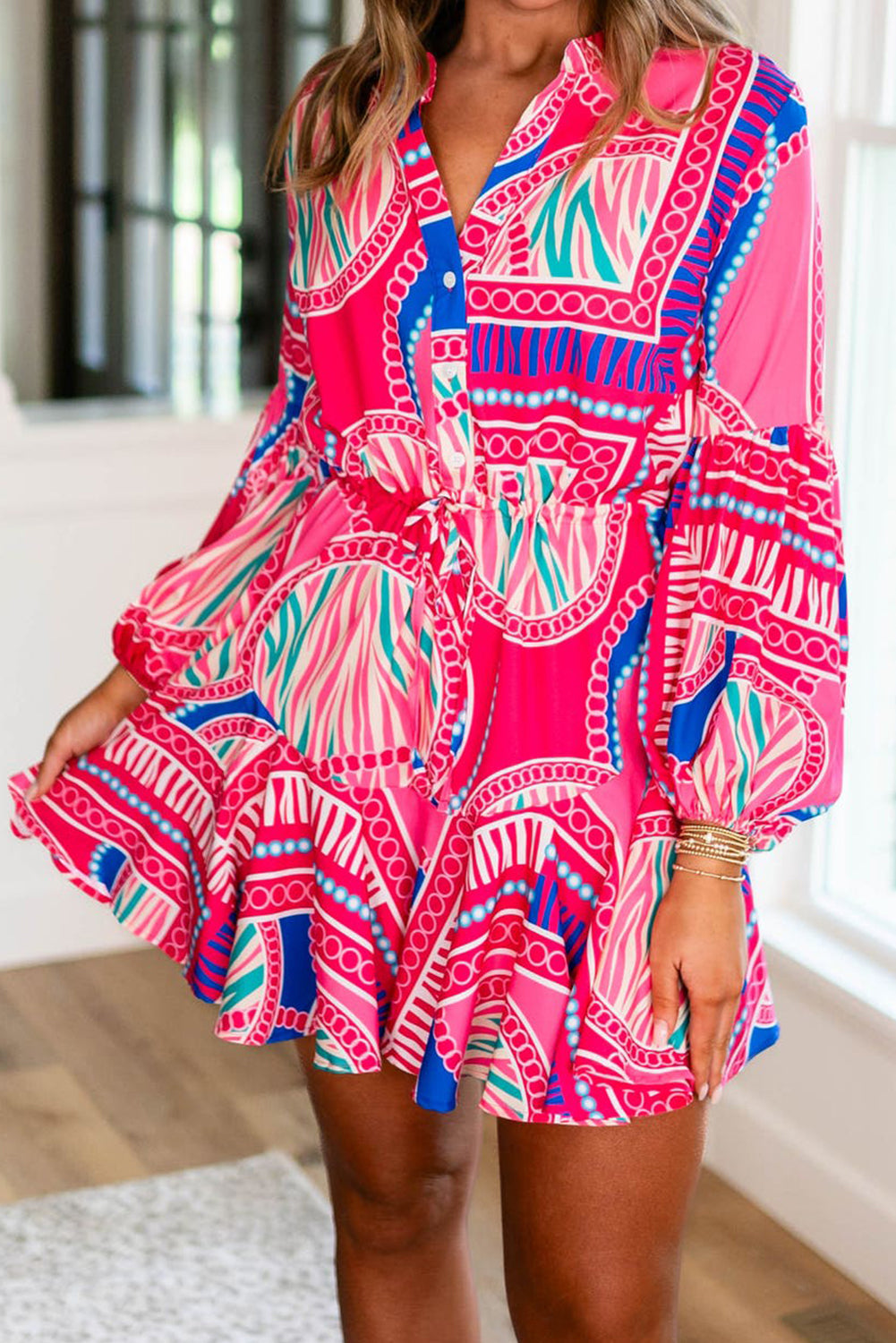 Boho Jurk met Pofmouwen en Ruches