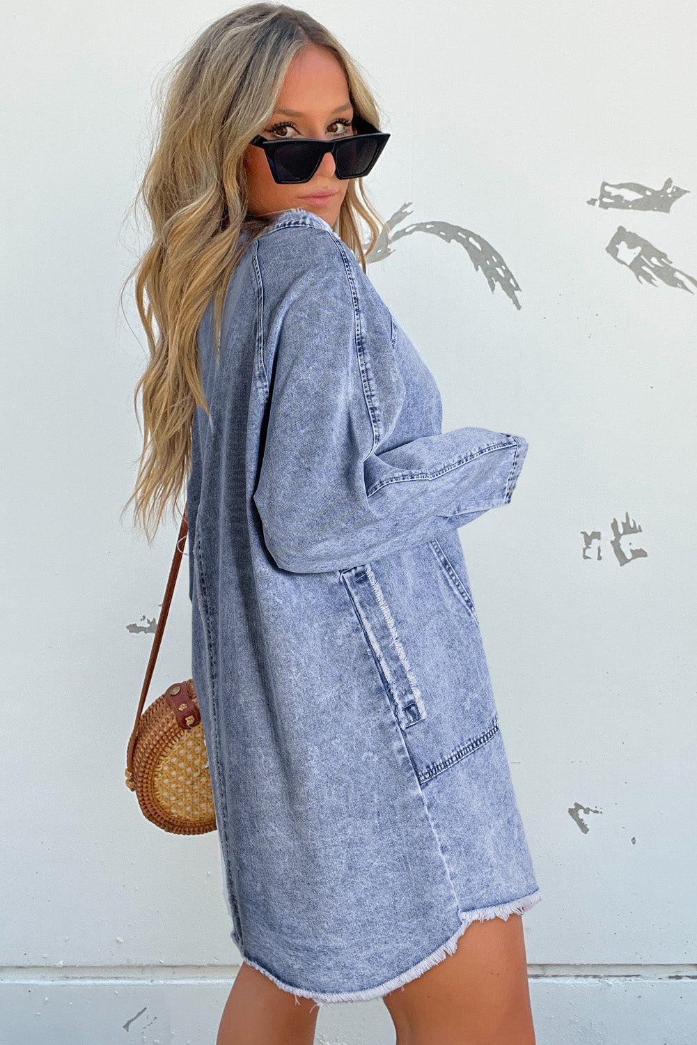 Denim Jurk met Lange Mouwen en Knoopsluiting