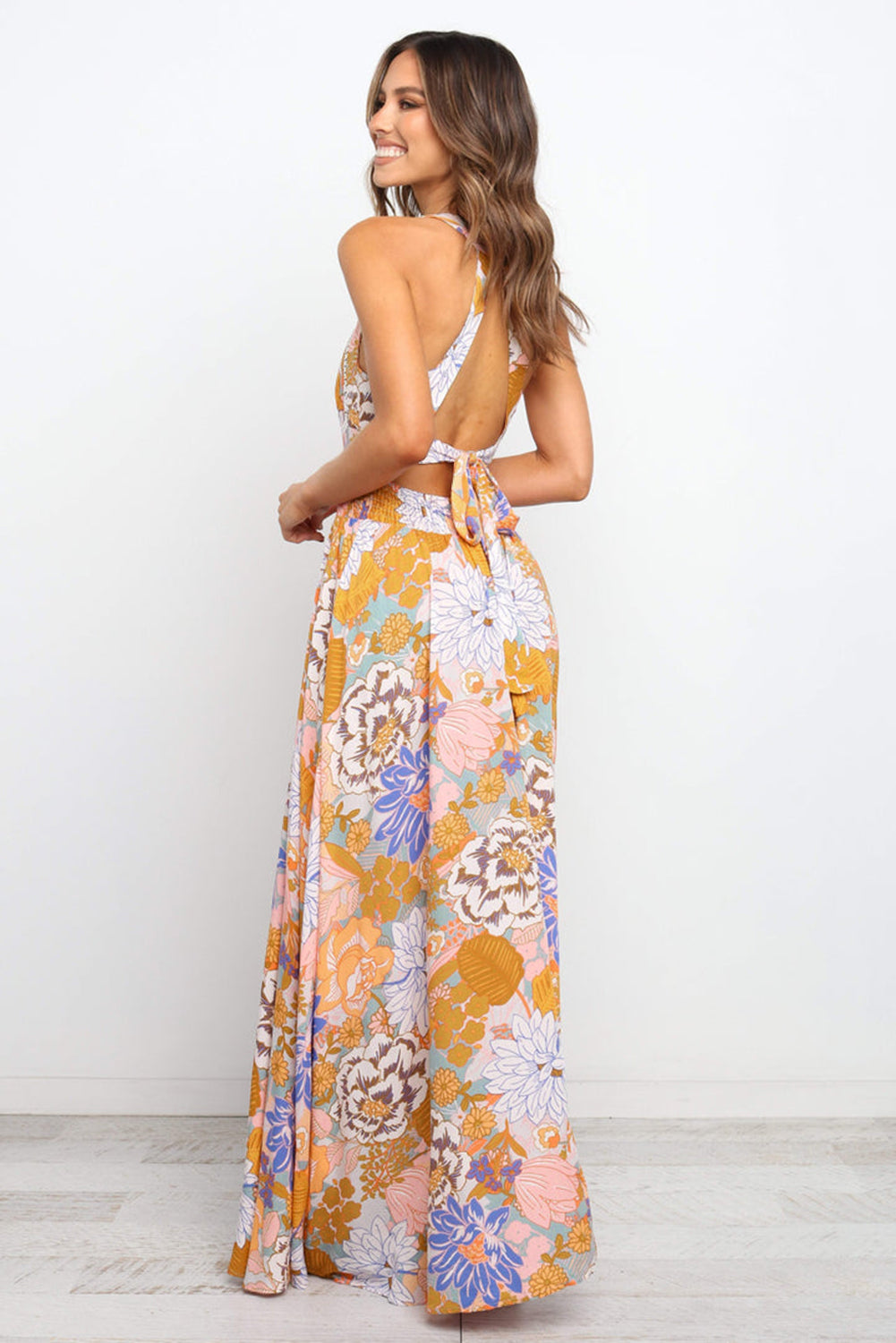 Boho Bloemen Maxi Jurk met Veterdetail