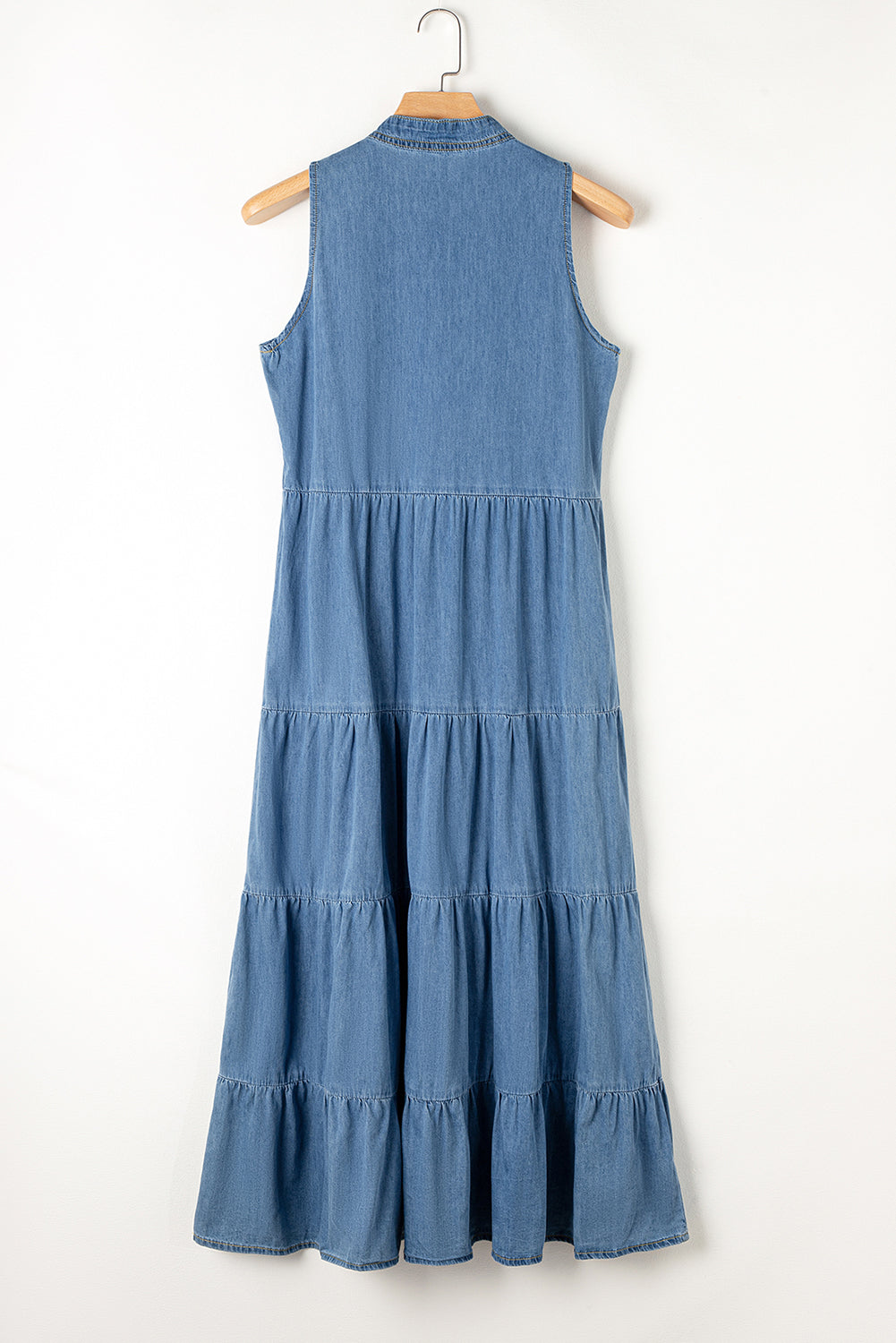 Mouwloze Chambray Maxi Jurk met Lagen