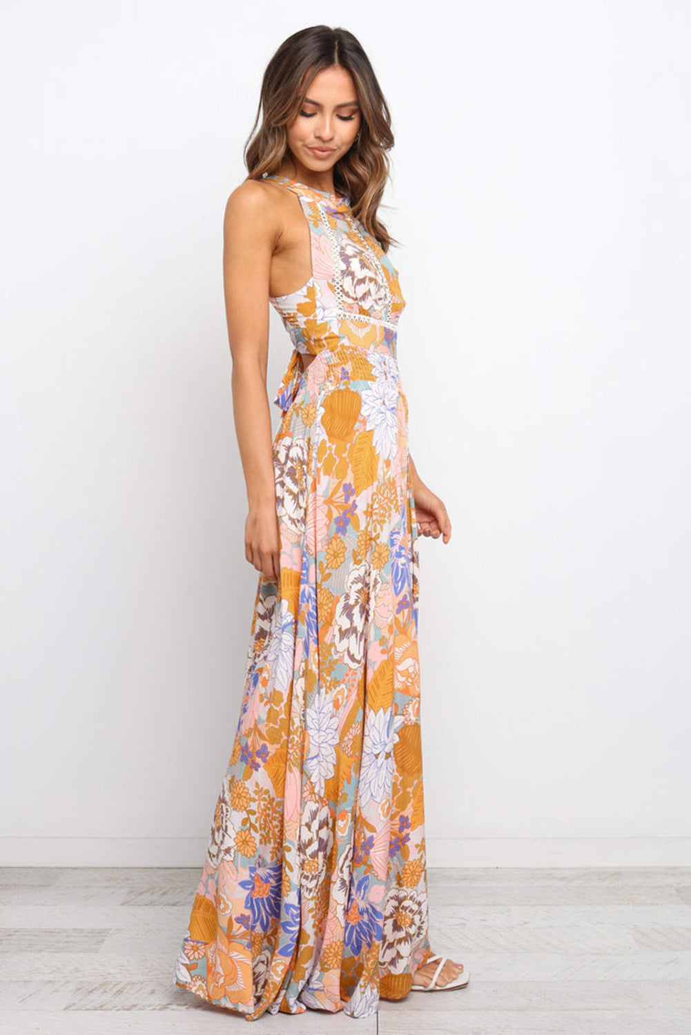 Boho Bloemen Maxi Jurk met Veterdetail