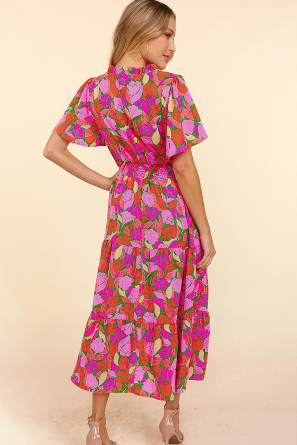 Elegante Bloemenprint Maxi Jurk met Smock Taille