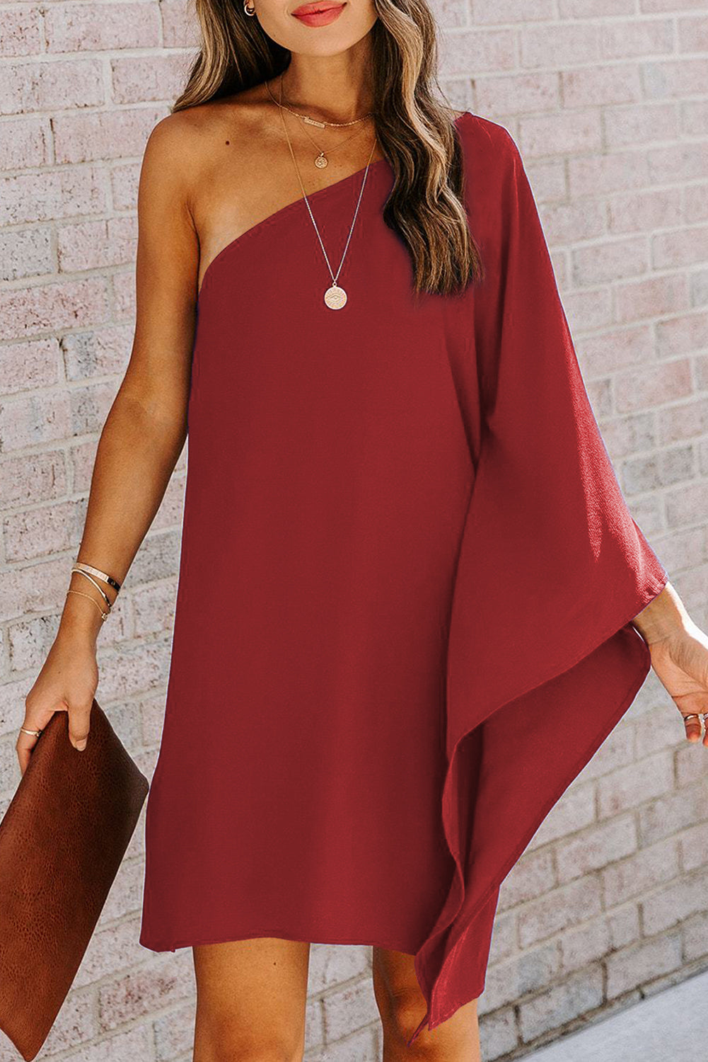 Elegante One Shoulder Batwing Mini Jurk