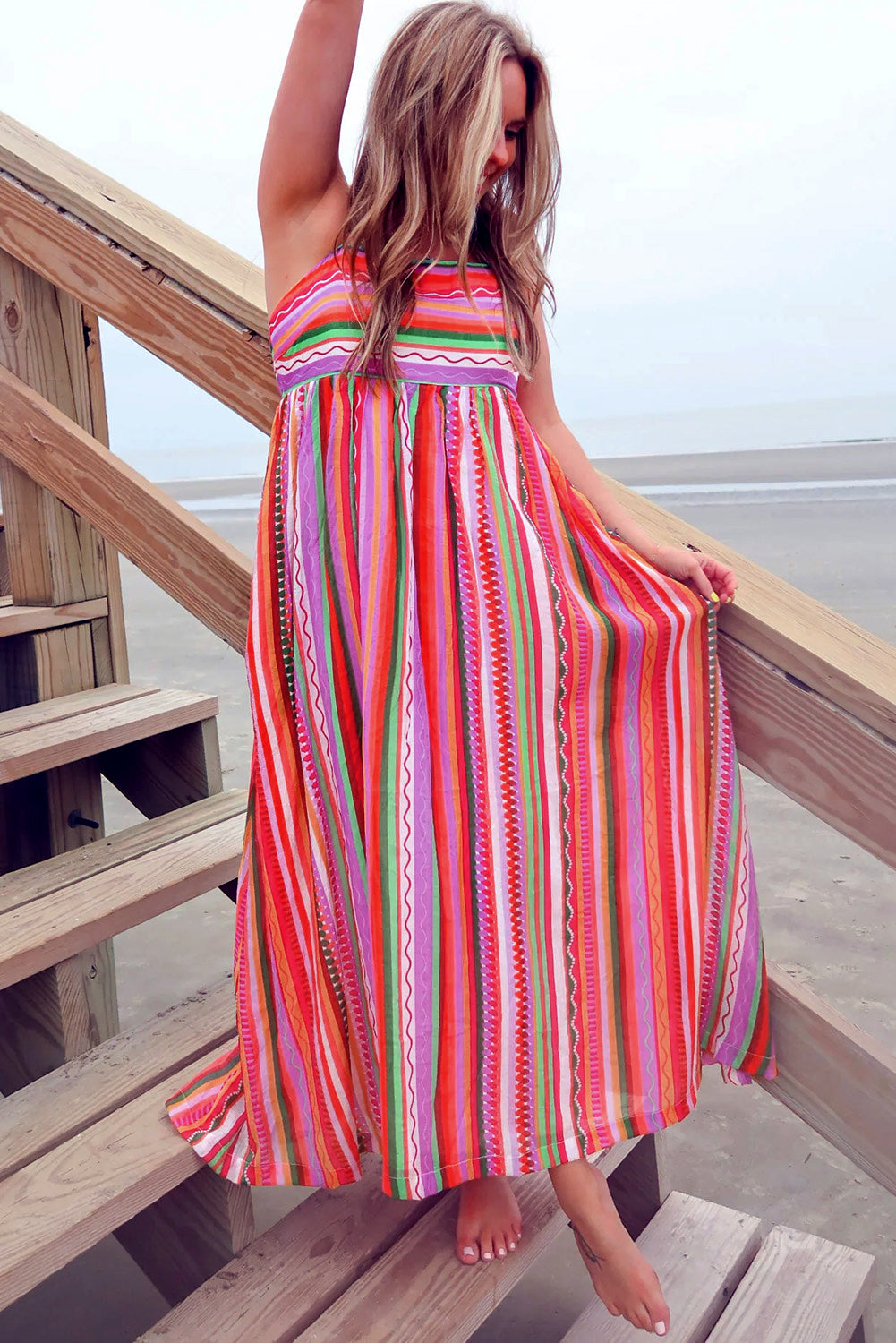 Boho Maxi Jurk met Dunne Bandjes en Smocked Rug