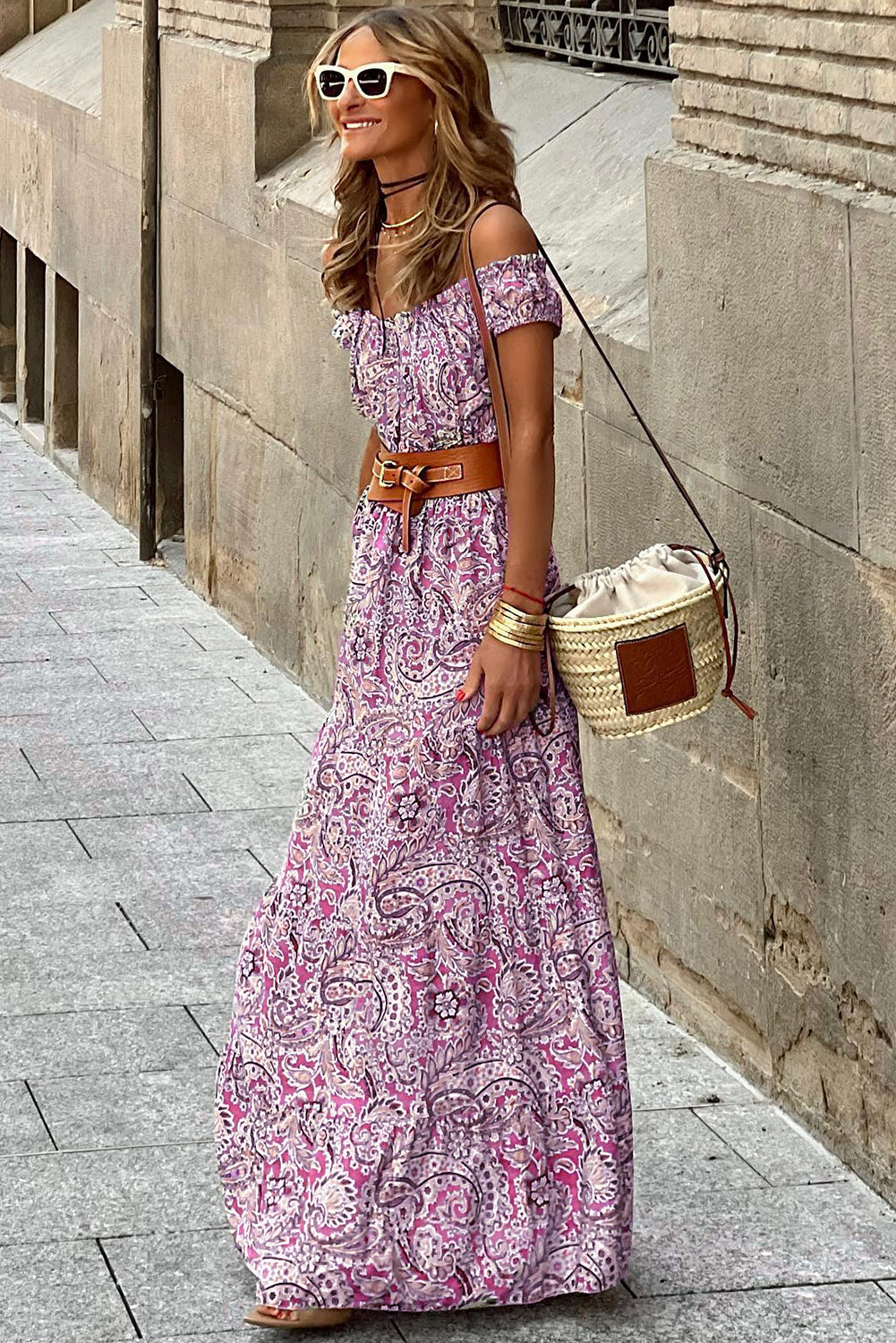 Boho Paisley Off Shoulder Maxi Jurk