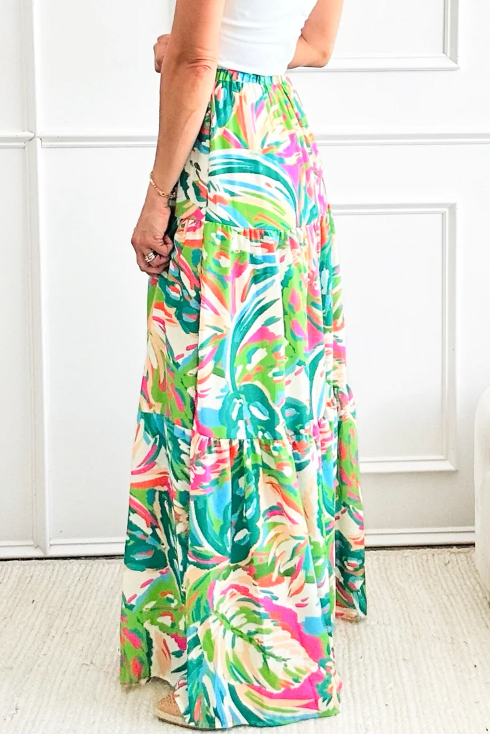 Abstracte Gelaagde Maxi Rok met Hoge Taille