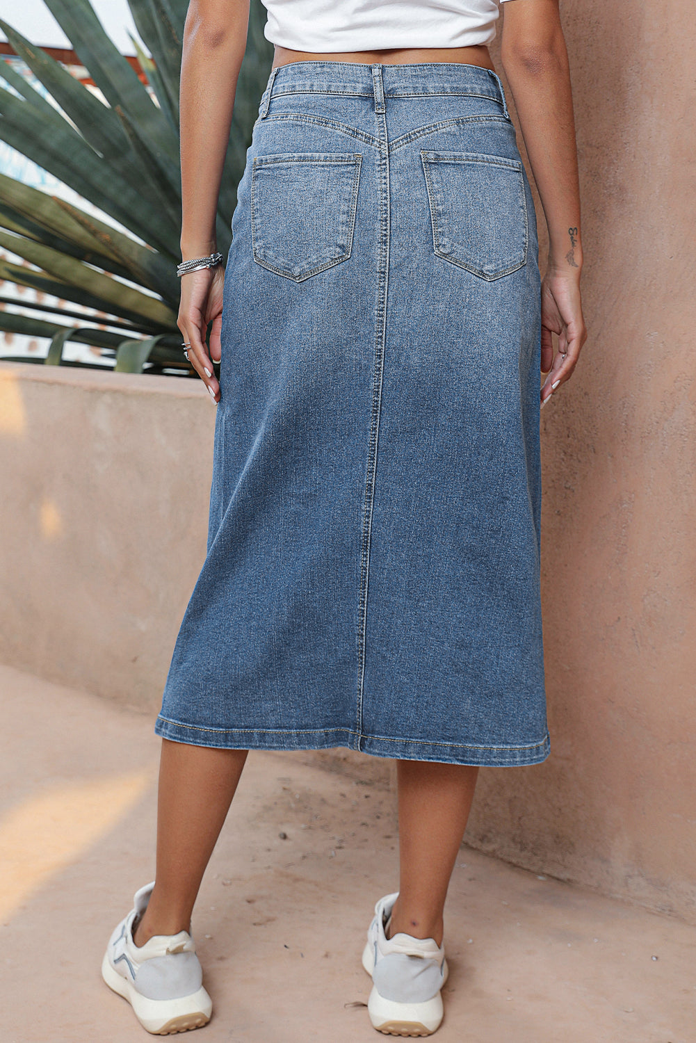 Split Midi Denim Rok met Vier Zakken