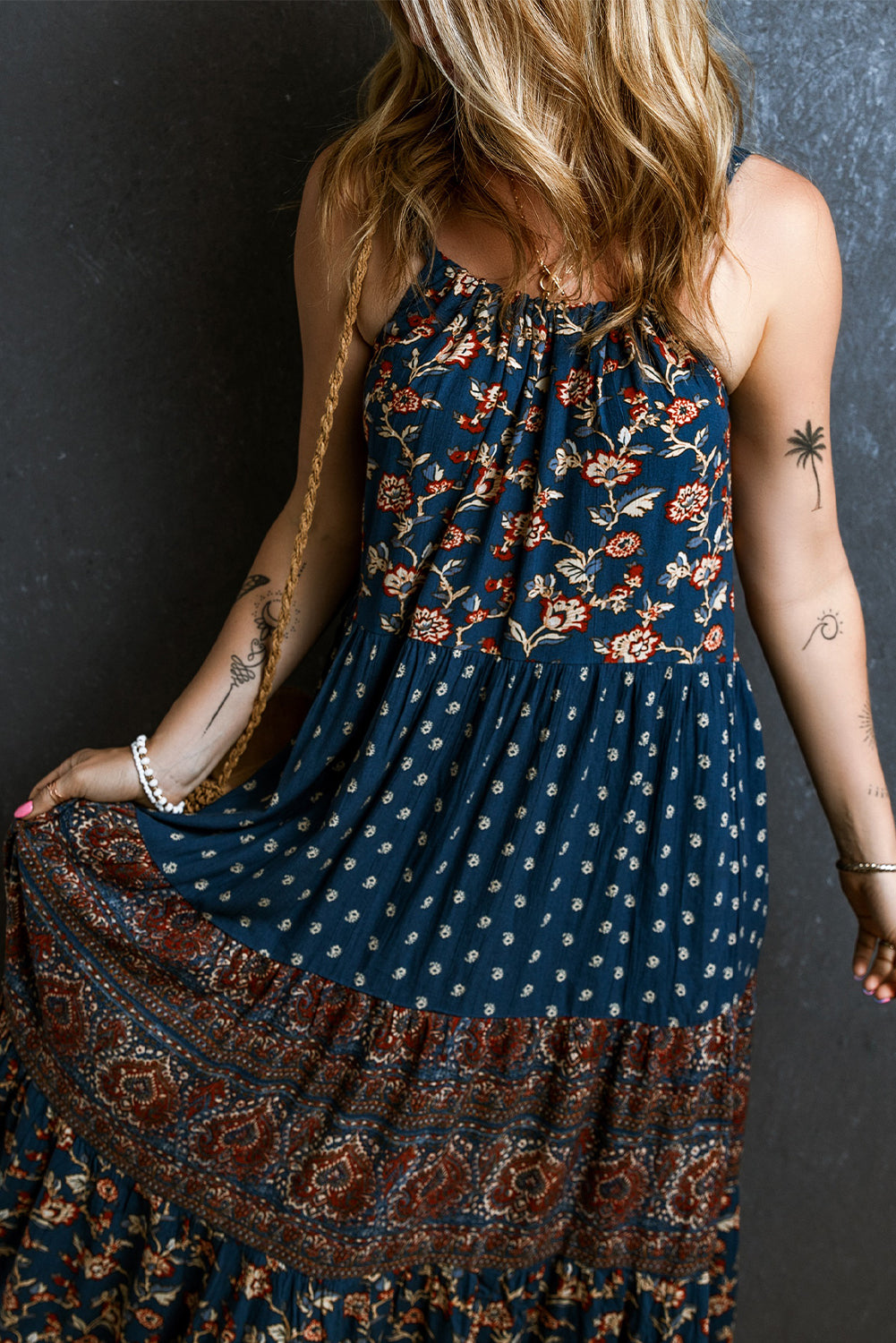 Boho Bloemenprint Mouwloze Maxi Jurk