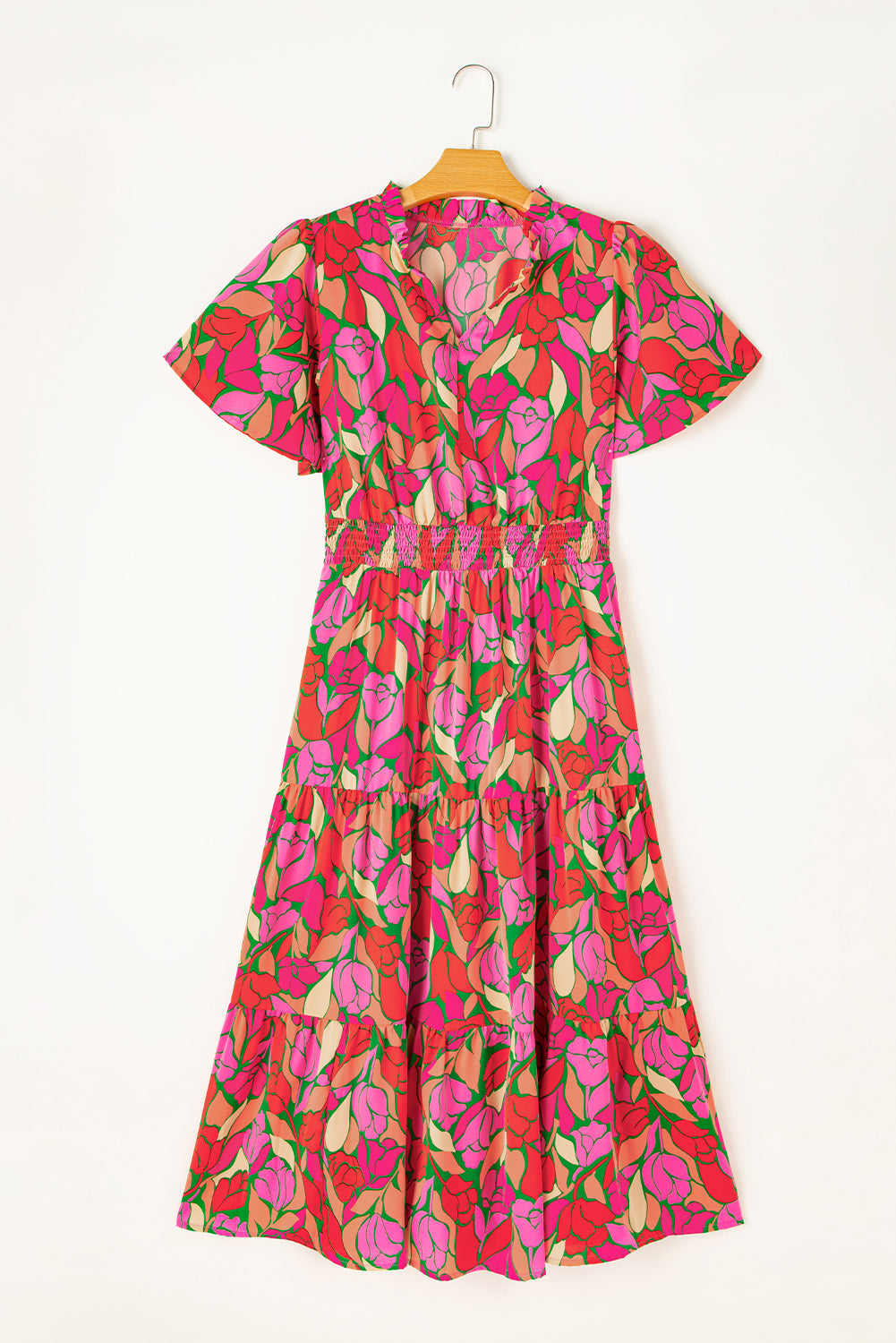 Elegante Bloemenprint Maxi Jurk met Smock Taille