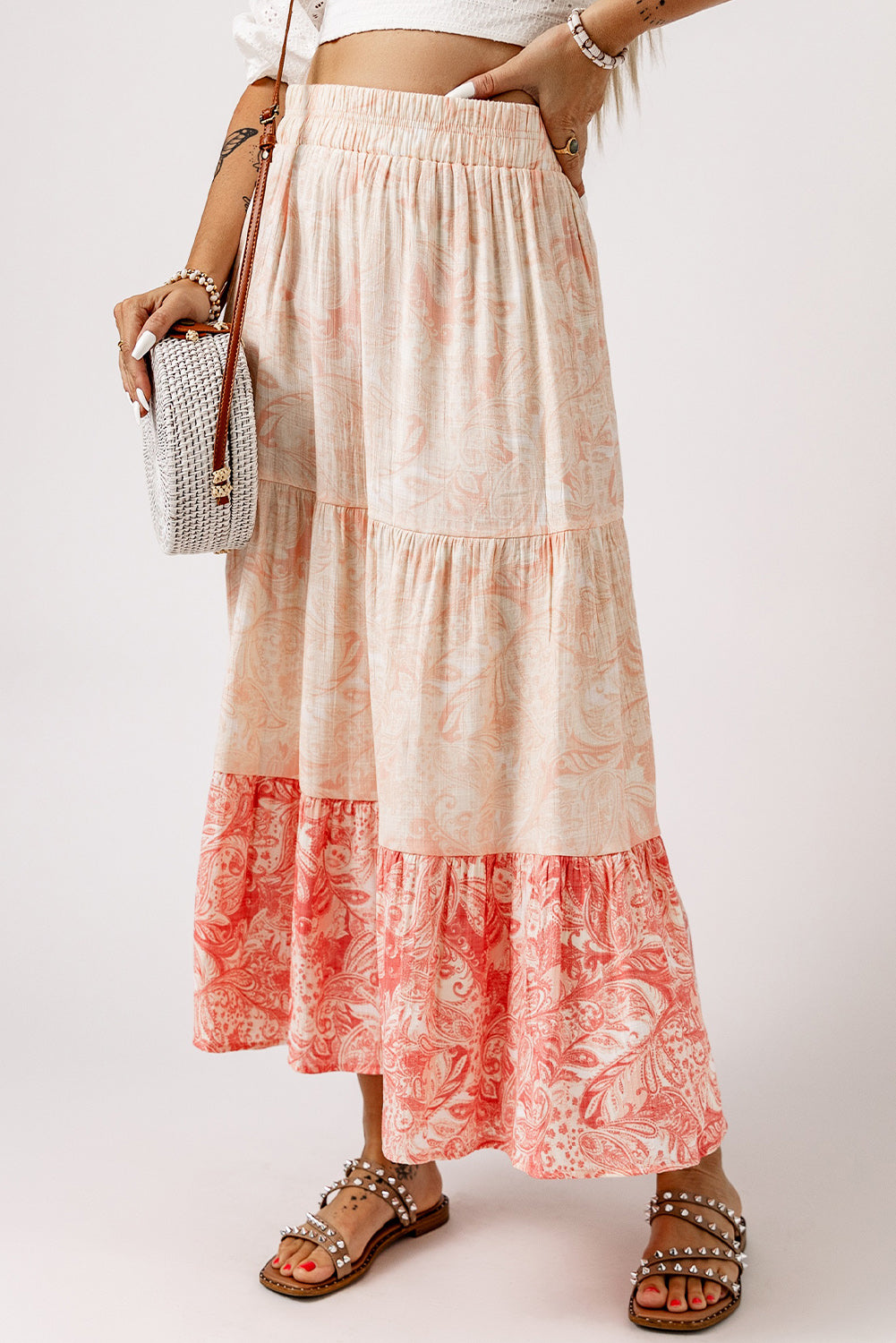 Ruffle Hem Maxi Rok met Paisley Print