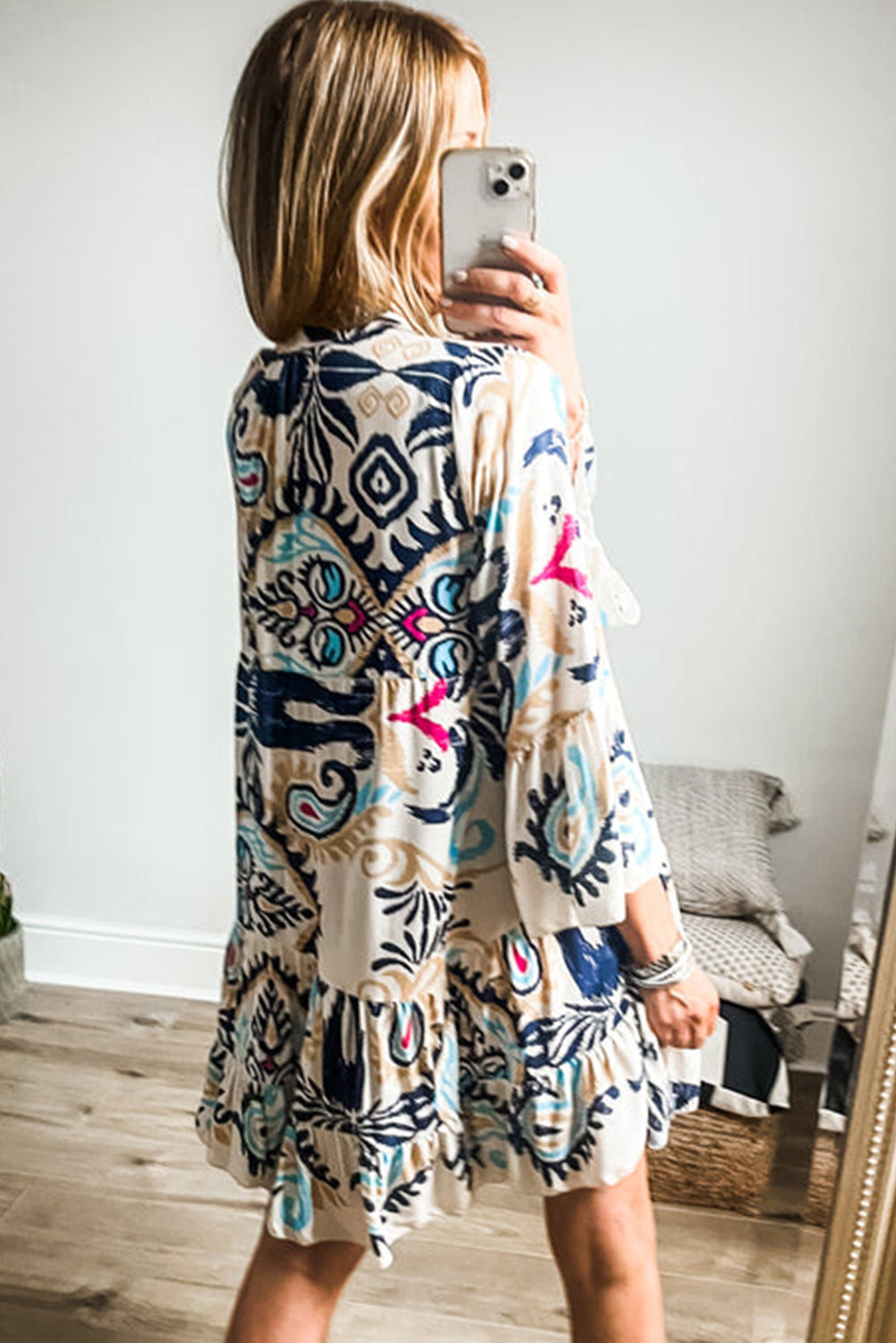 Tribal Print Mini Jurk met Armbandmouwen