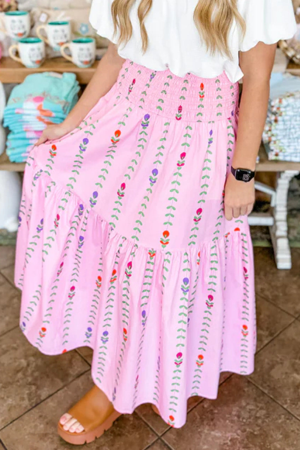 Elegante Smocked Gelaagde Maxi Rok