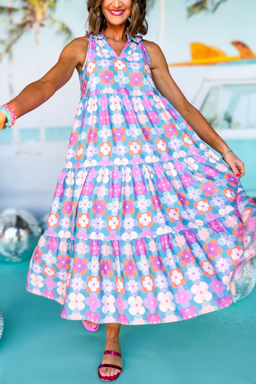 Frivole Mouwloze Maxi Jurk met Bloemenprint