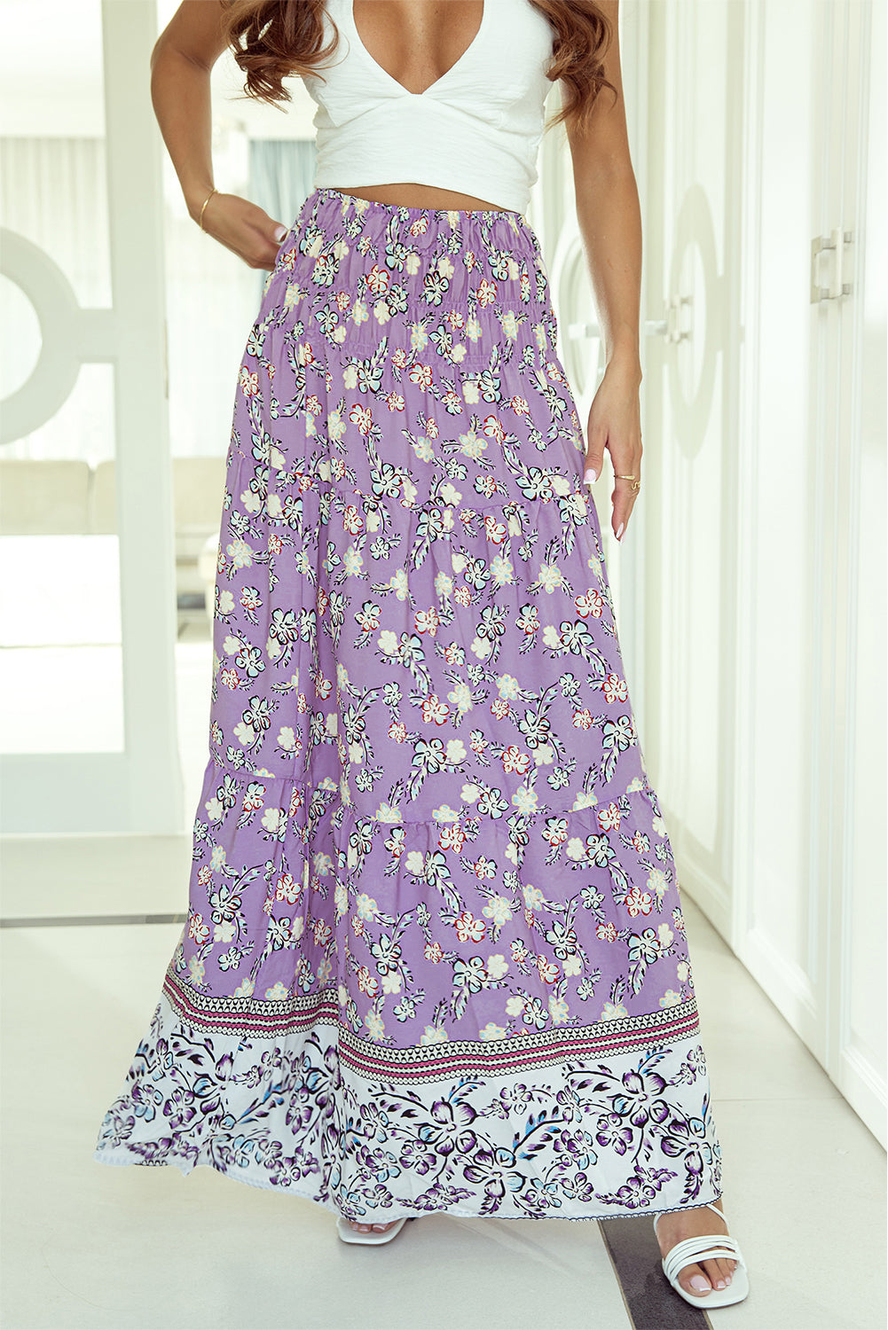 Maxi Rok met Bloemenprint en Hoge Taille