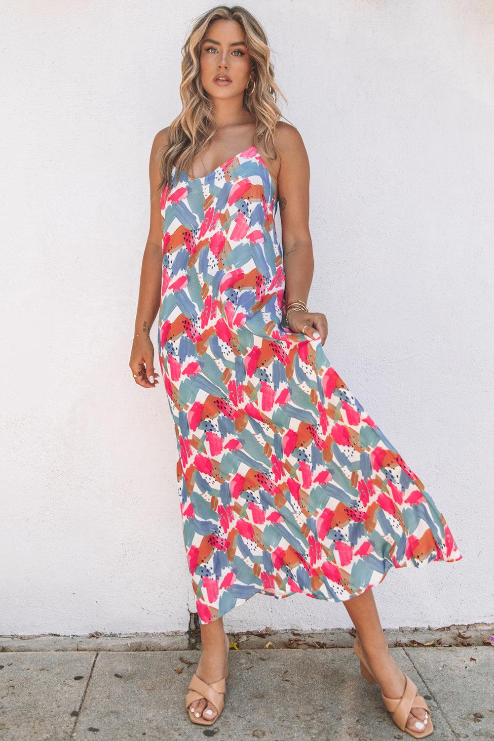 Abstracte Print Maxi-Jurk met Spaghettibandjes - Maxi Dresses - Jurkjes.co