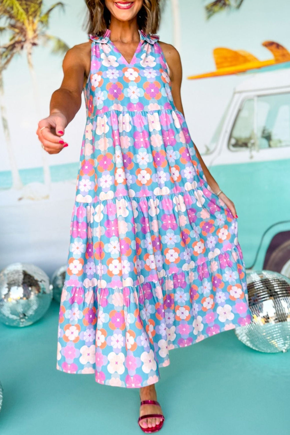 Frivole Mouwloze Maxi Jurk met Bloemenprint