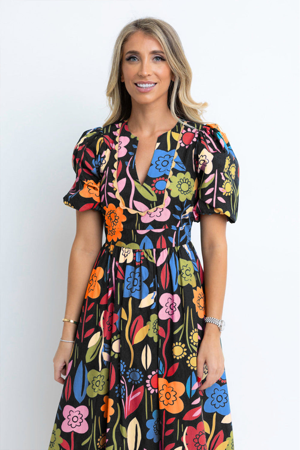 Retro Bloemenprint Maxi-Jurk met Split Hals