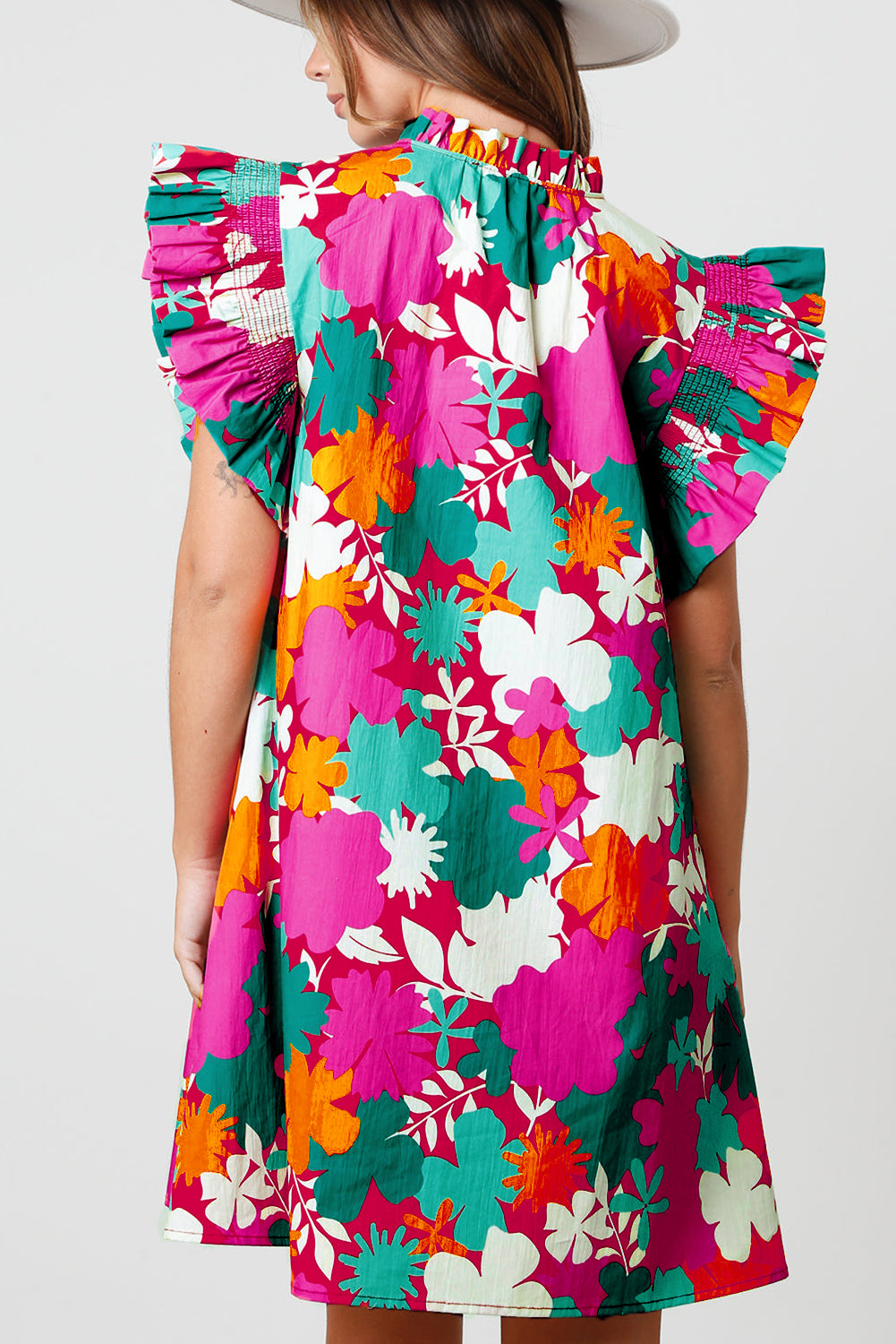 Floral Tie Split Neck Mini Jurk