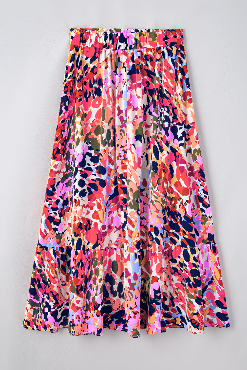 Abstracte Ruffle Maxi Rok met Kleurrijke Print