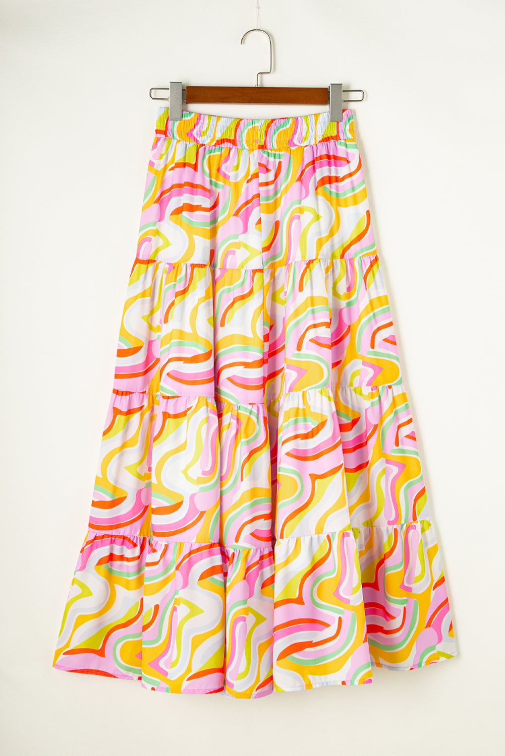 Gelaagde Flowy Maxi Rok met Abstracte Print