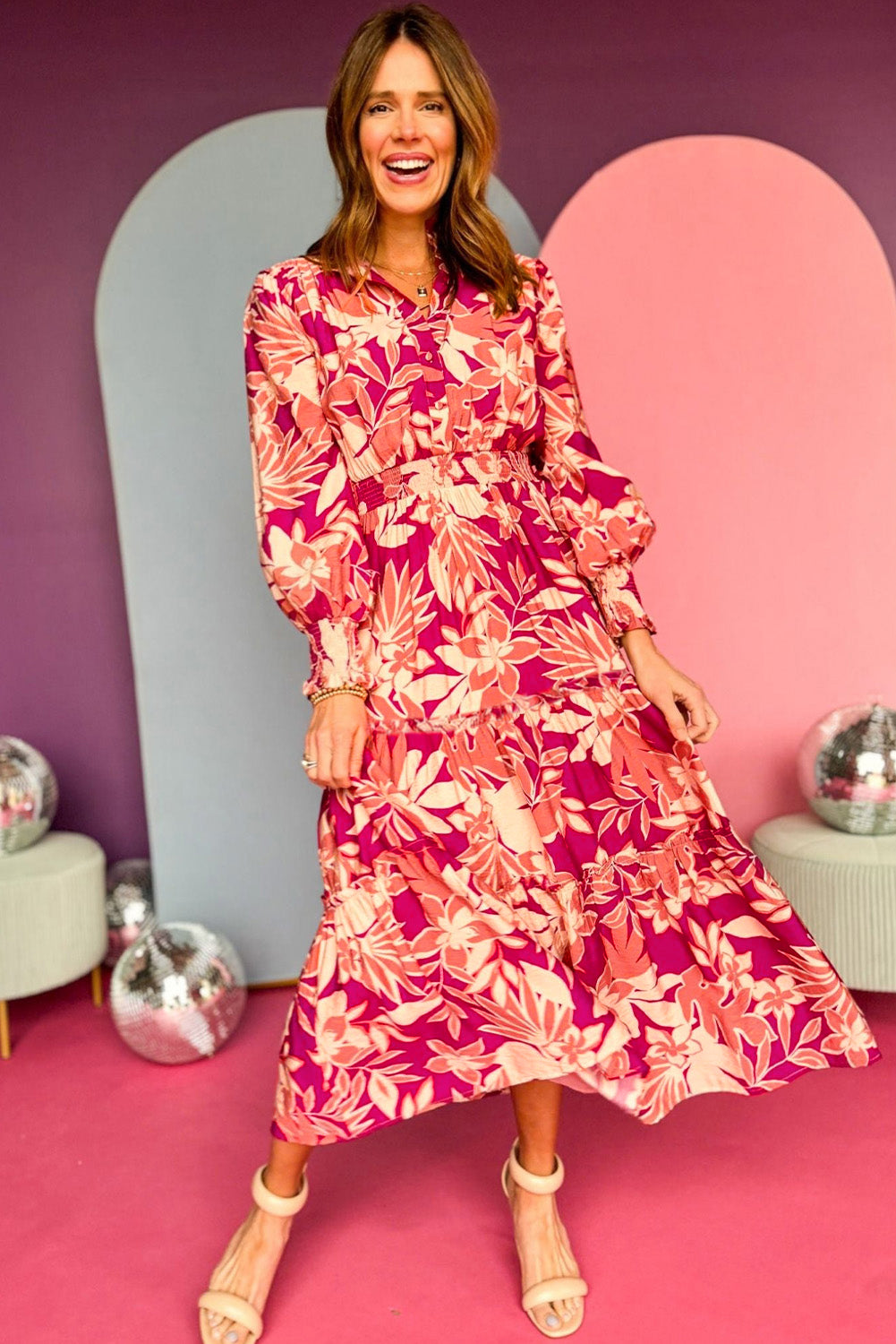 Elegante Maxi Jurk met Bloemenprint en Knoopjes