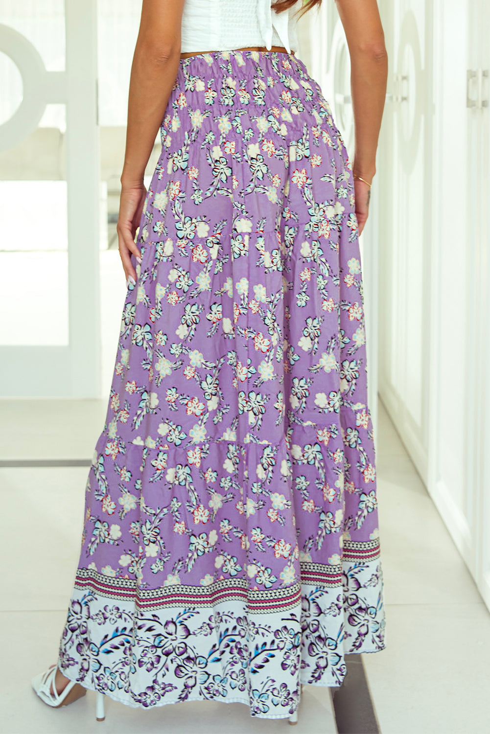 Maxi Rok met Bloemenprint en Hoge Taille