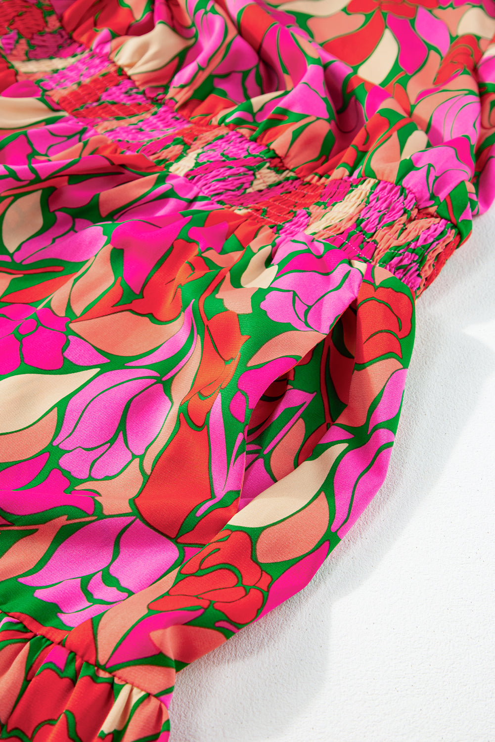 Elegante Bloemenprint Maxi Jurk met Smock Taille