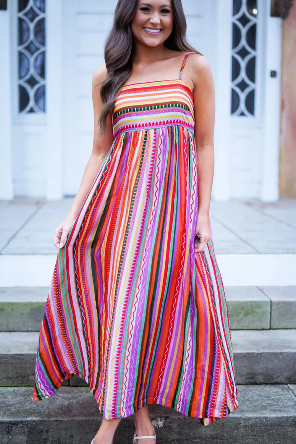 Boho Maxi Jurk met Dunne Bandjes en Smocked Rug