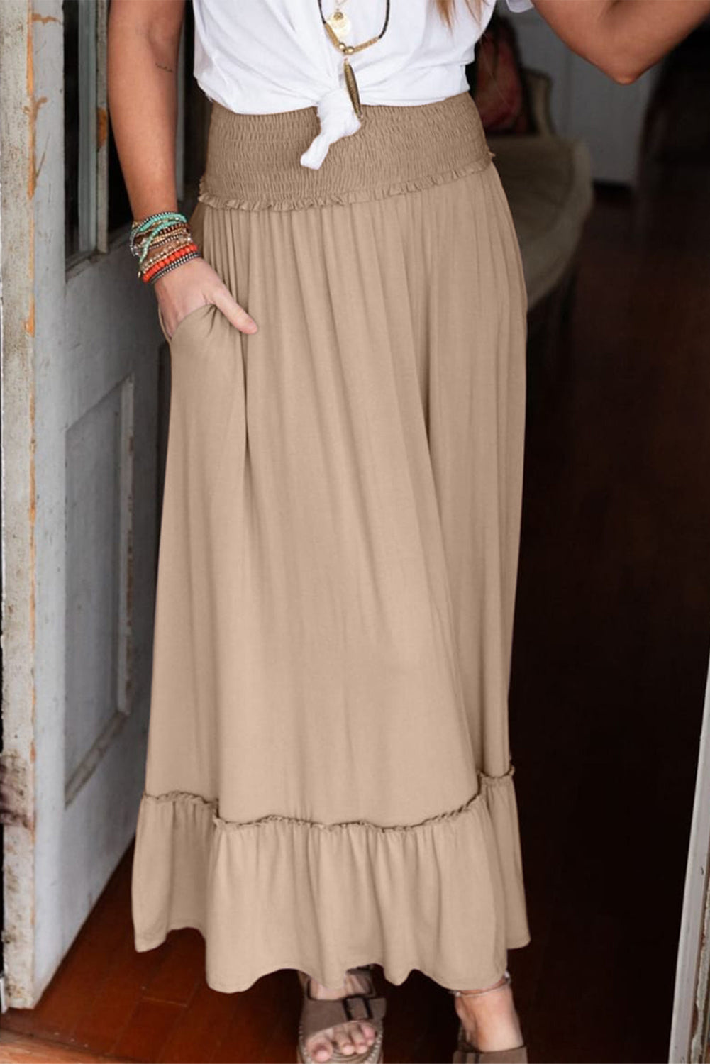 Elegante Maxi Rok met Smok Taille en Ruches