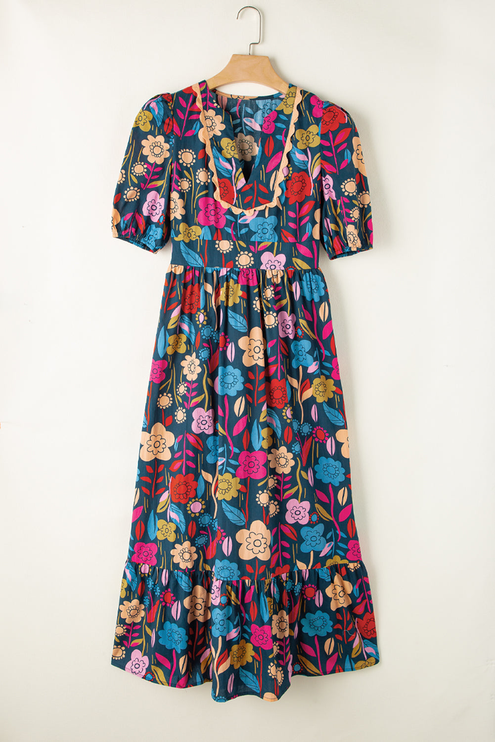 Retro Bloemenprint Maxi-Jurk met Halsopening