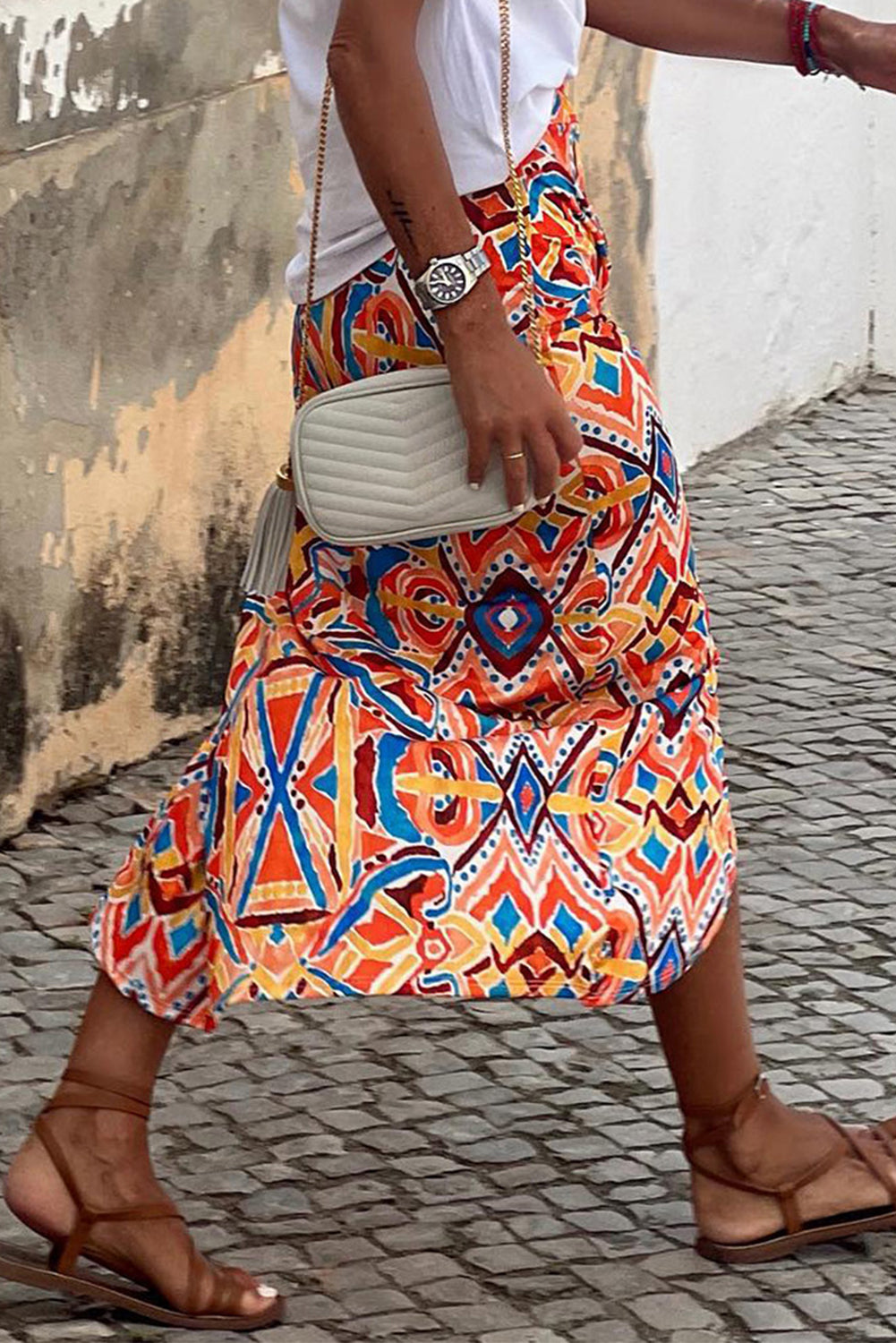 Geometrische Abstracte Print Maxi Rok met Hoge Taille