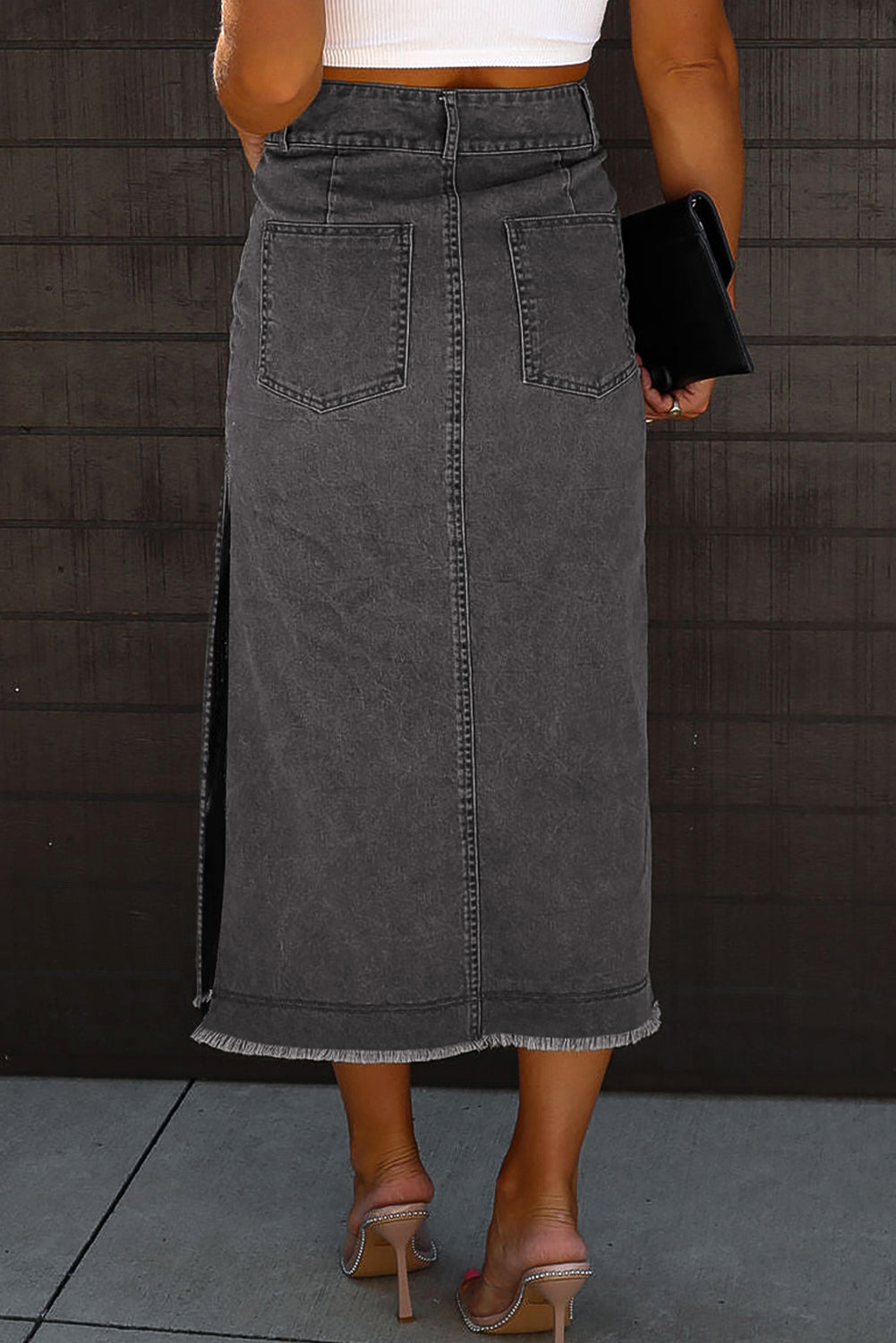 Stijlvolle Midi Denim Rok met Knoopsluiting