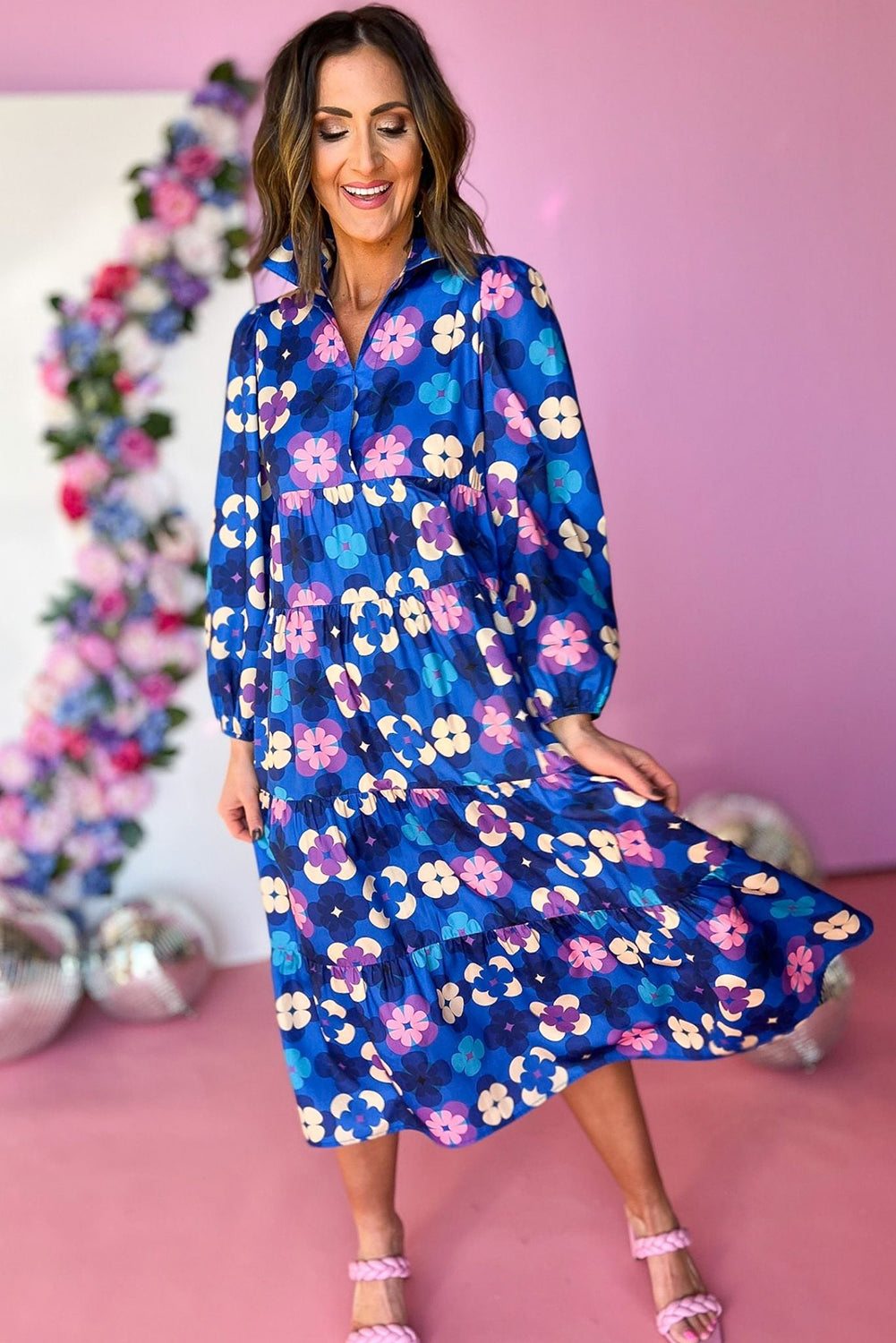 Ruffle Midi Jurk met Bloemenprint en Peasant Mouw