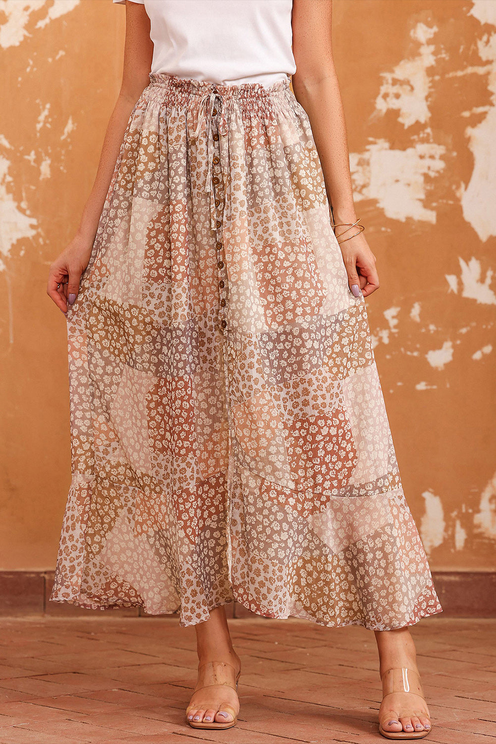 Boho Bloemenprint Maxi Rok met Knoopsluiting