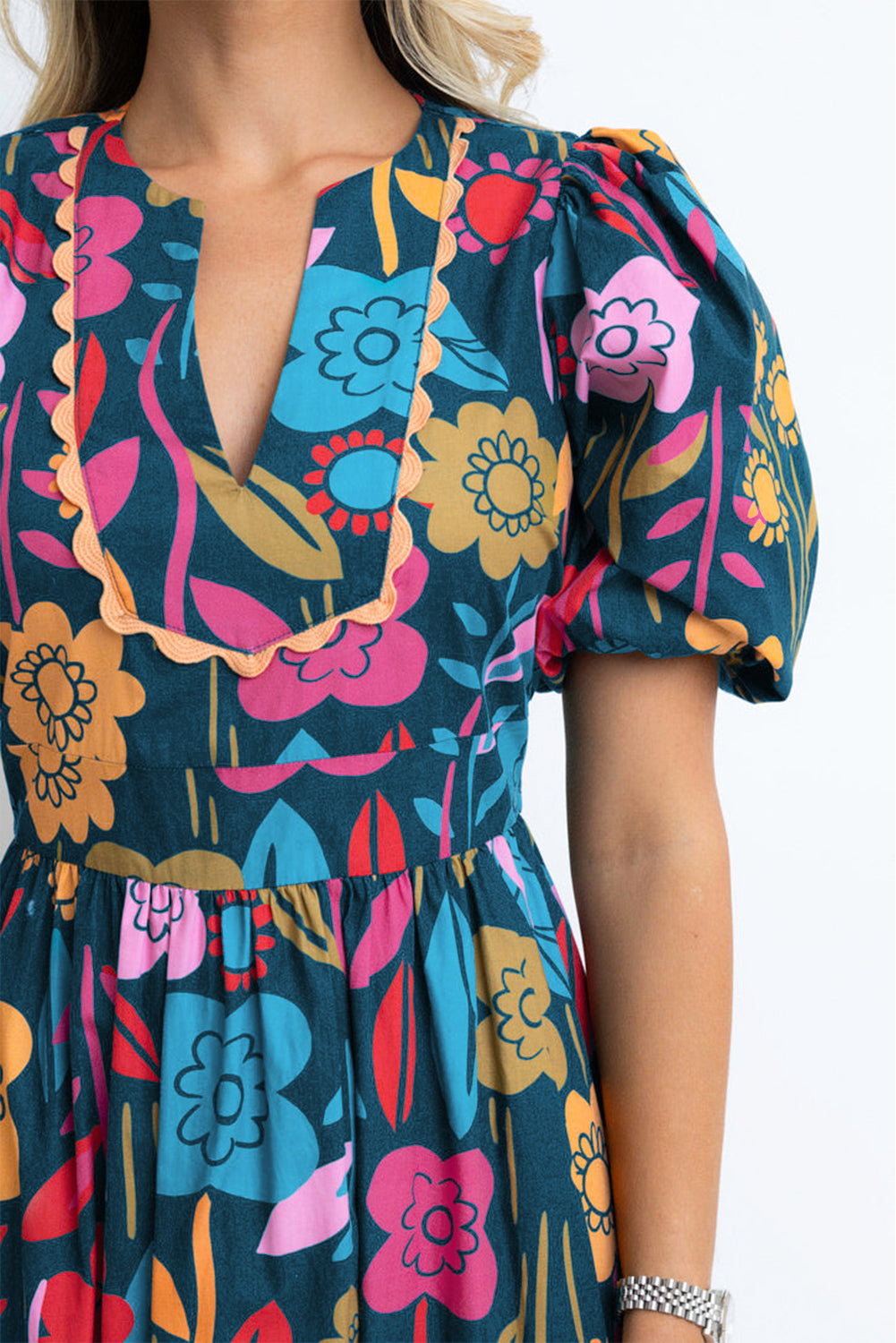 Retro Bloemenprint Maxi-Jurk met Halsopening