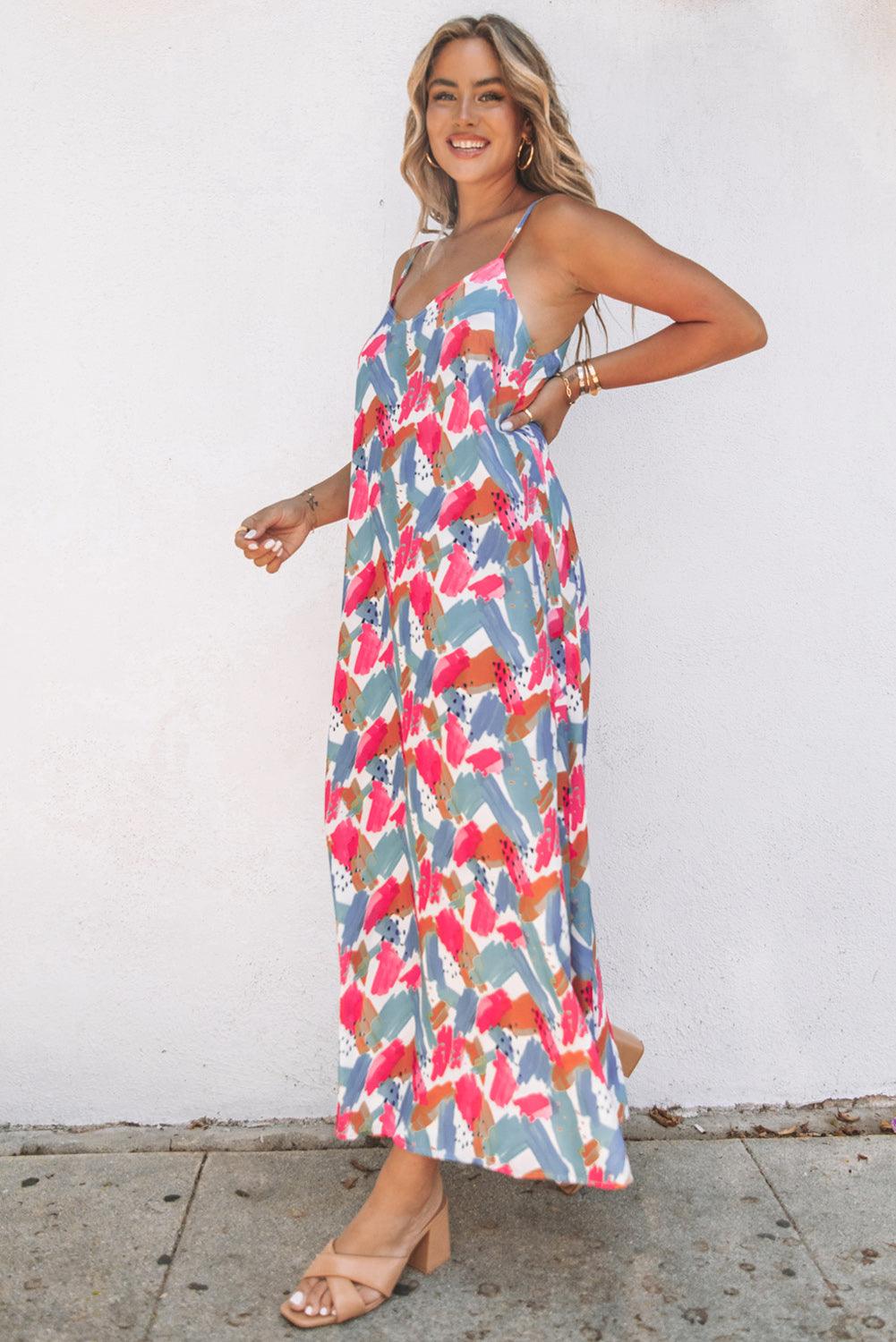 Abstracte Print Maxi-Jurk met Spaghettibandjes - Maxi Dresses - Jurkjes.co