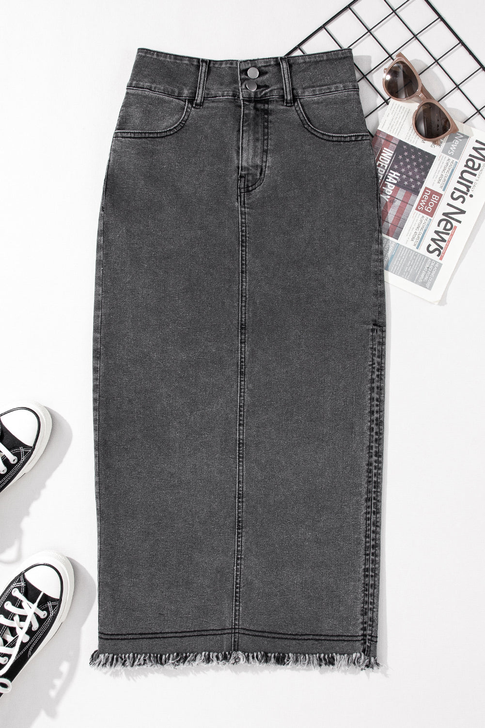 Stijlvolle Midi Denim Rok met Knoopsluiting