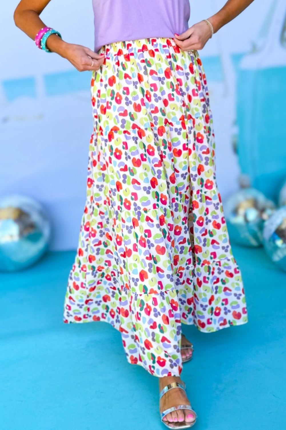 Gelaagde Flowy Maxi Rok met Abstracte Print