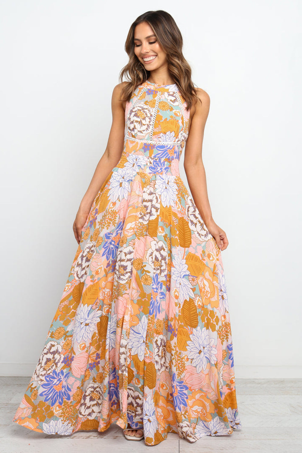 Boho Bloemen Maxi Jurk met Veterdetail