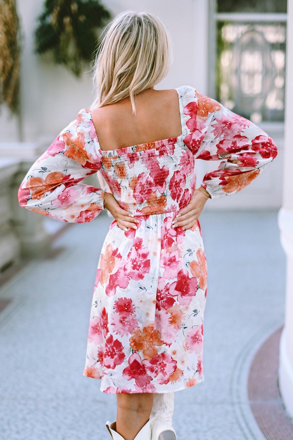 Gebloemde Smockjurk met Pofmouwen - Floral Dresses - Jurkjes.co