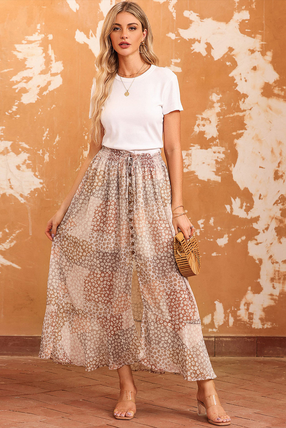 Boho Bloemenprint Maxi Rok met Knoopsluiting